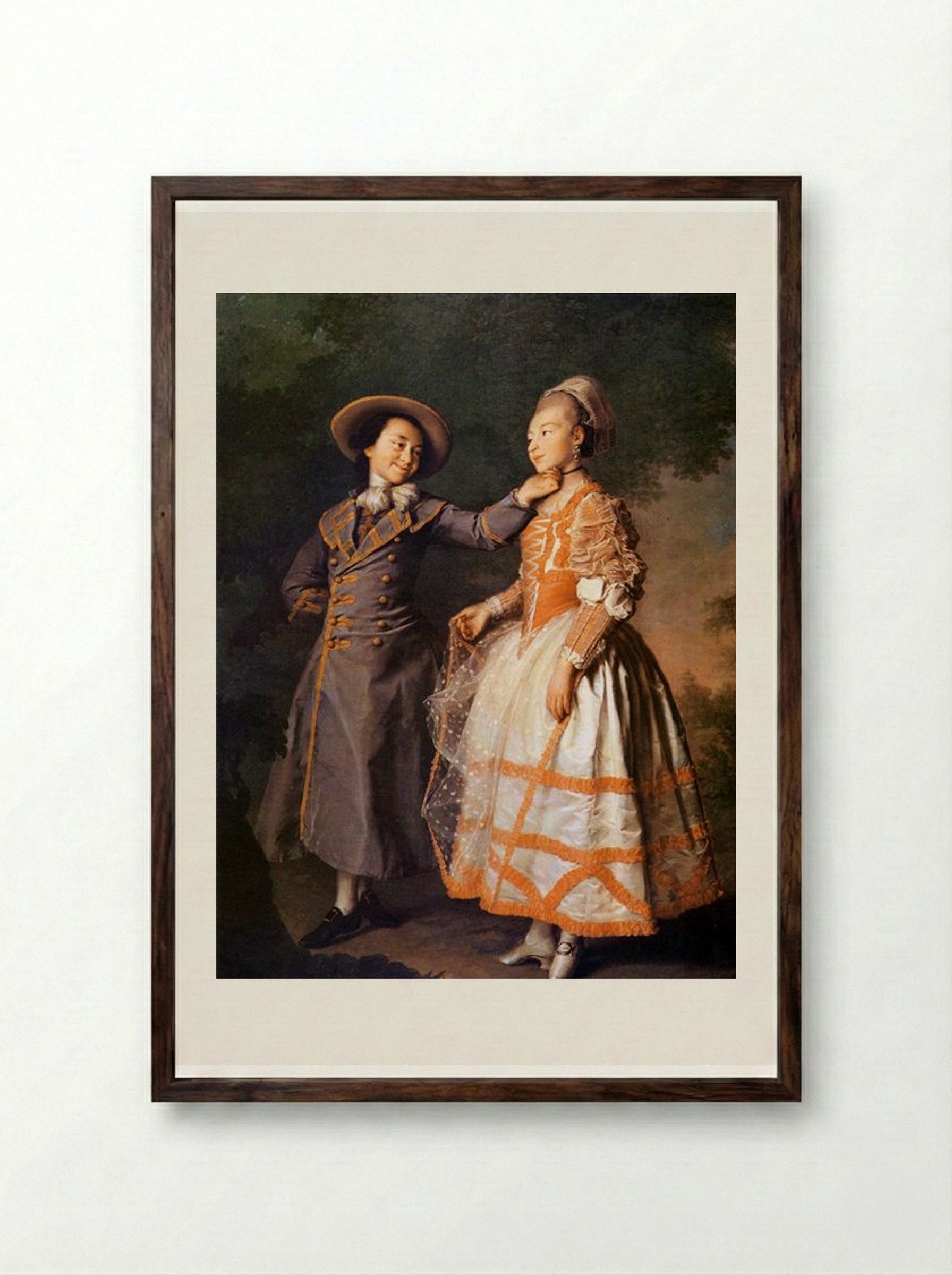 Portrait of E. N. Khruschova and Princess E. N. Khovanskaya - Dmitry Levitzky - Framed Print Dark Wood