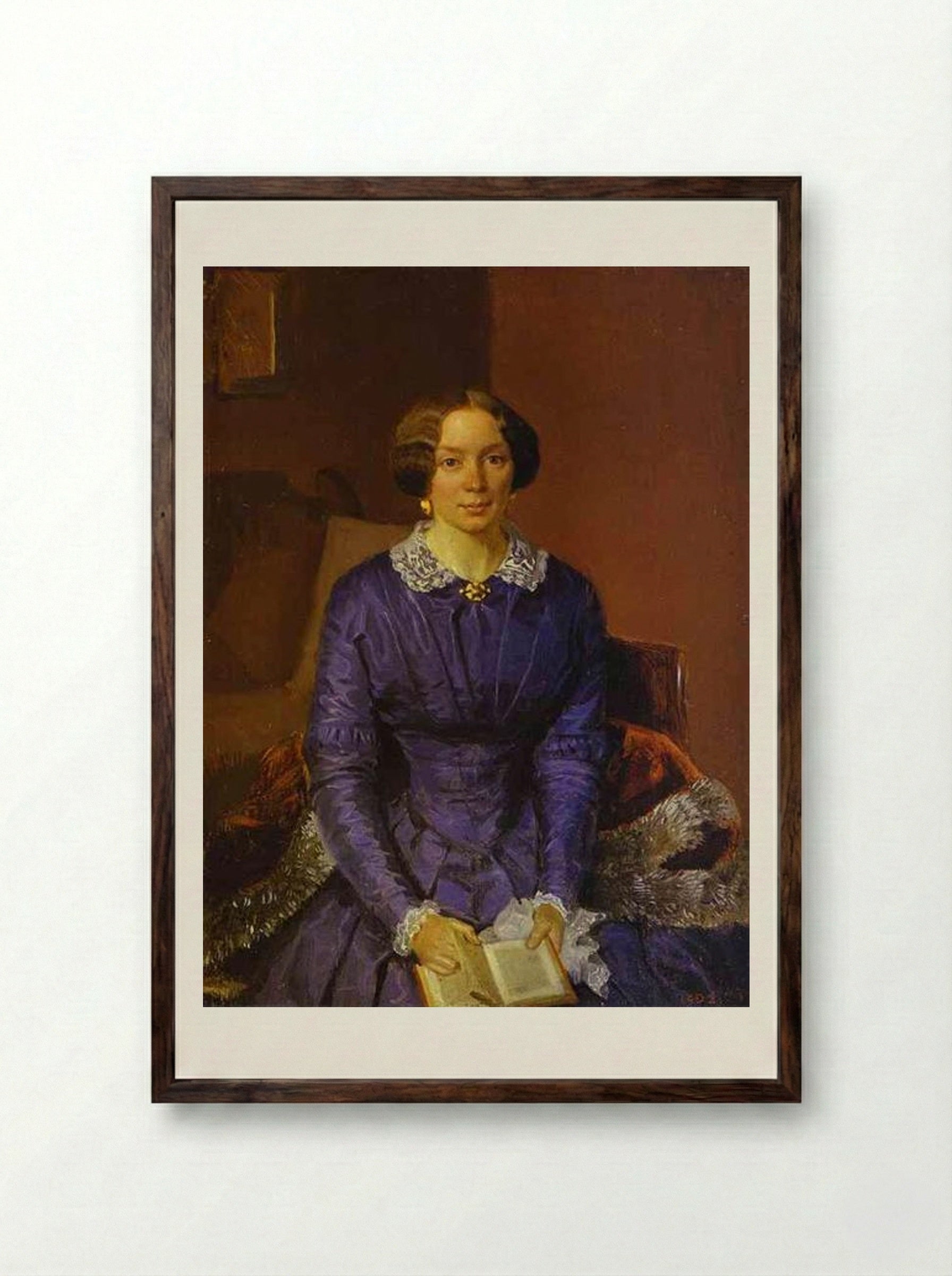 Portrait of Elizaveta Petrovna Zhdanova - Pavel Fedotov - Framed Print Dark Wood