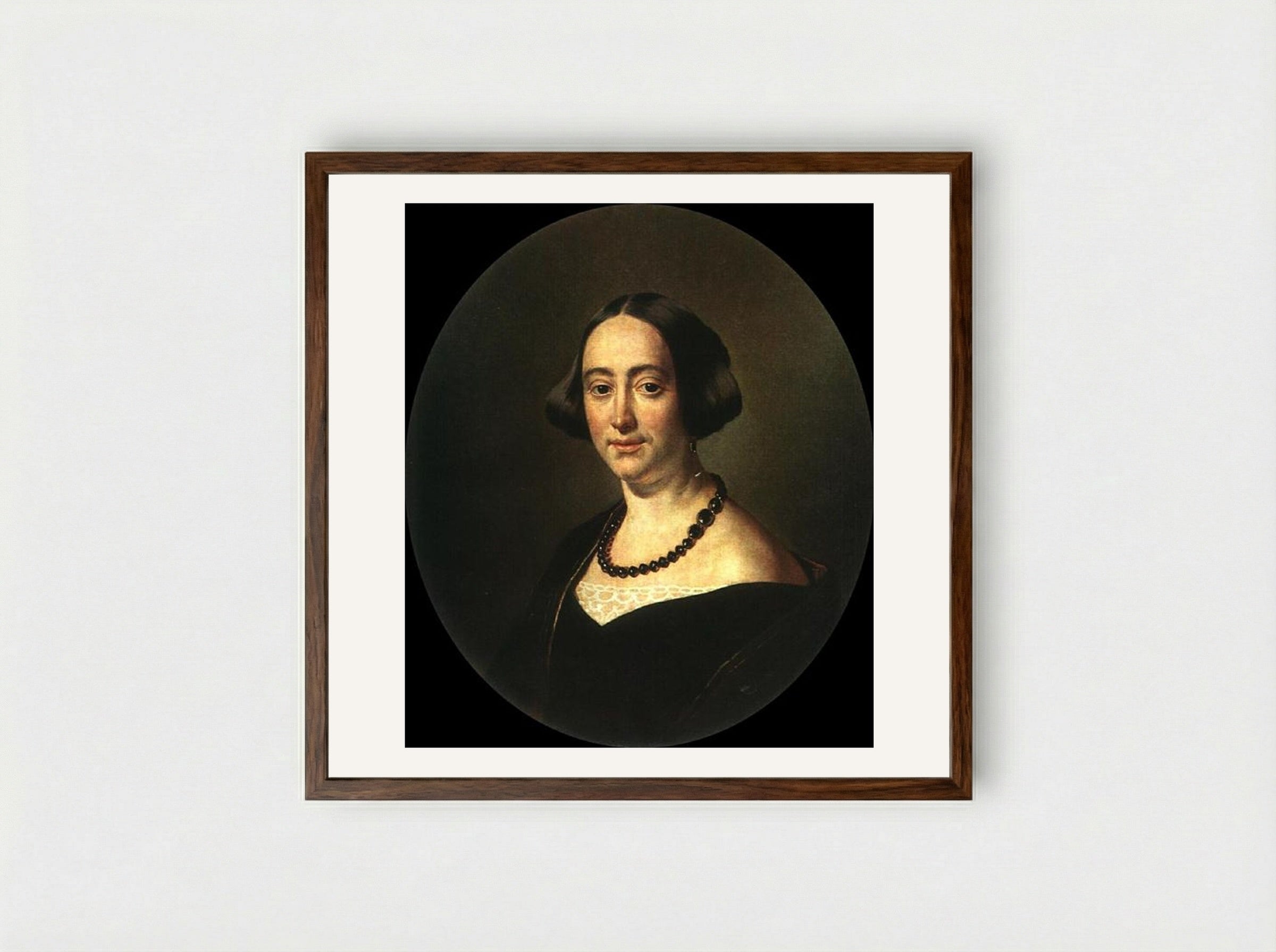 Portrait of Elizaveta Vladimirovna Mazurina - Vasily Tropinin - Framed Print Dark Wood