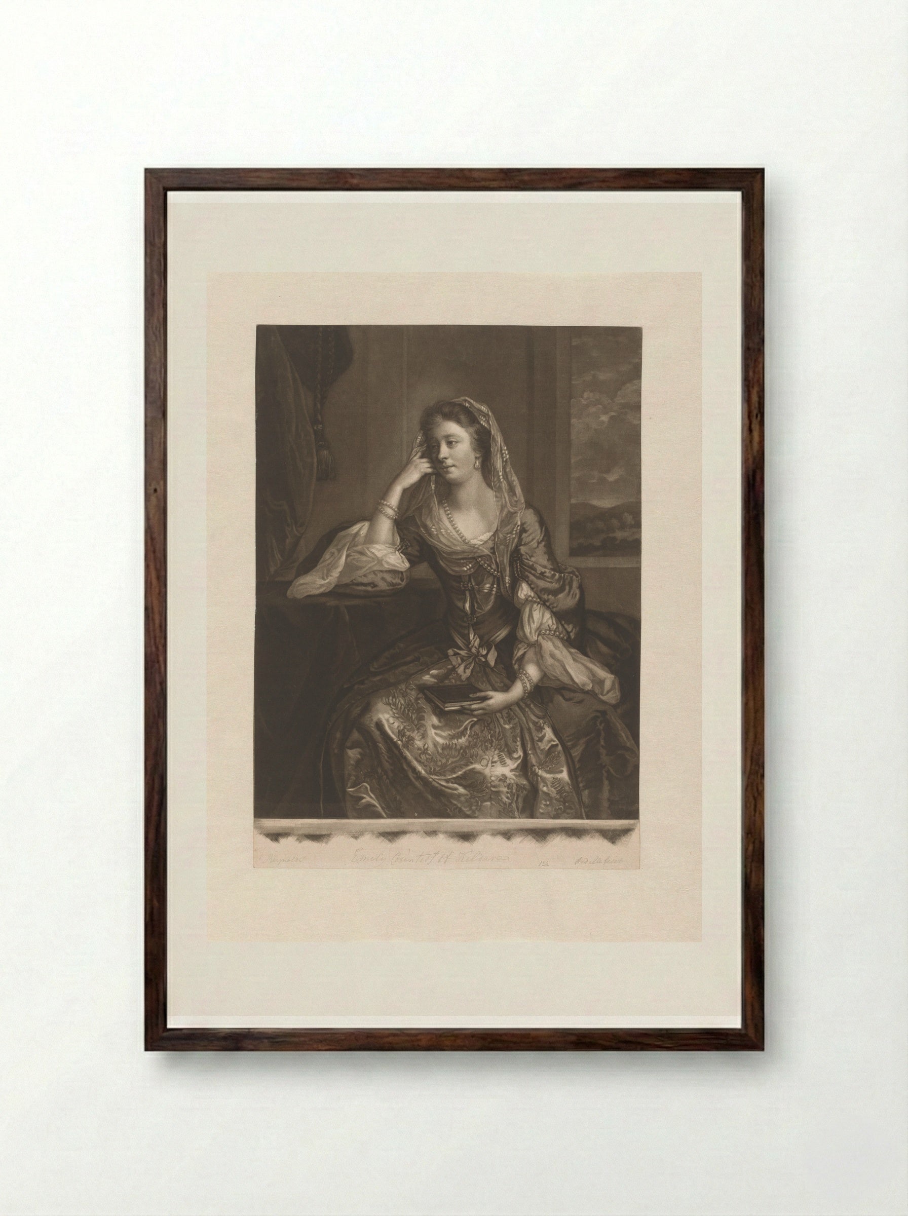 Portrait of Emily FitzGerald, Countess of Kildare - James McArdell - Framed Print Dark Wood