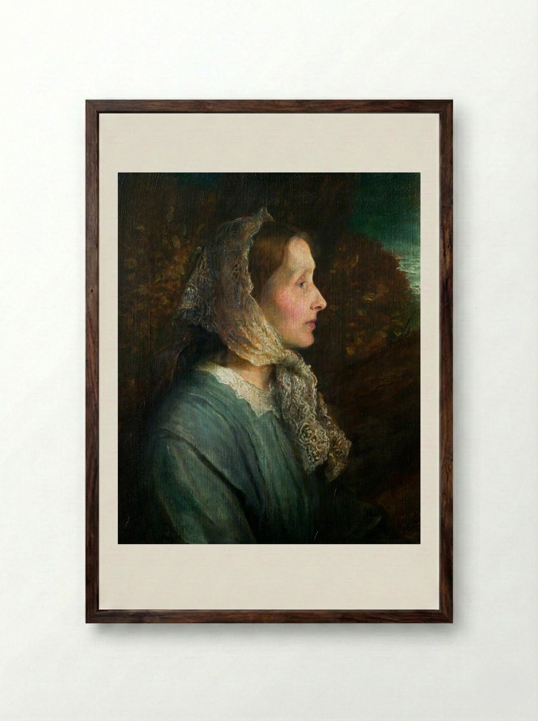 Portrait of Emily, Lady Tennyson - George Frederic Watts - Framed Print Dark Wood