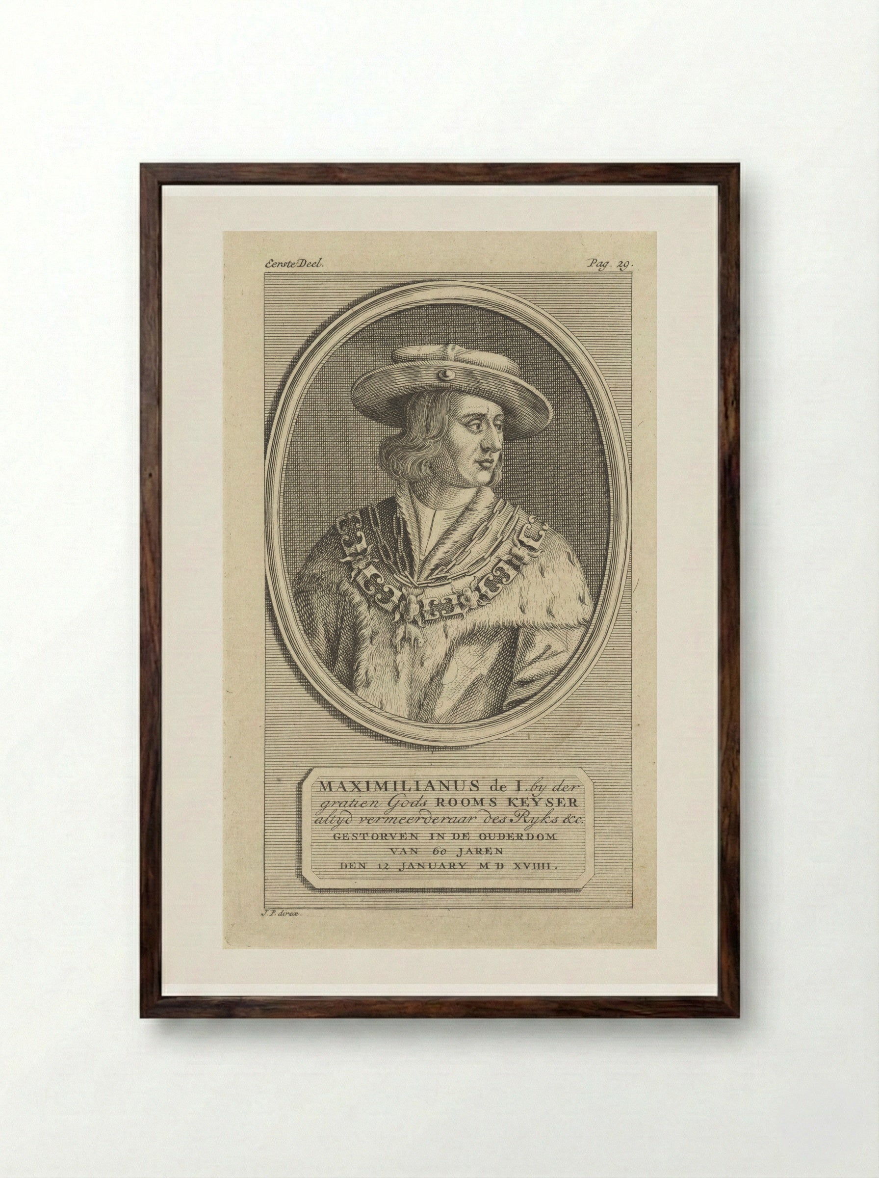 Portrait of Emperor Maximilian I - Jan Punt - Framed Print Dark Wood
