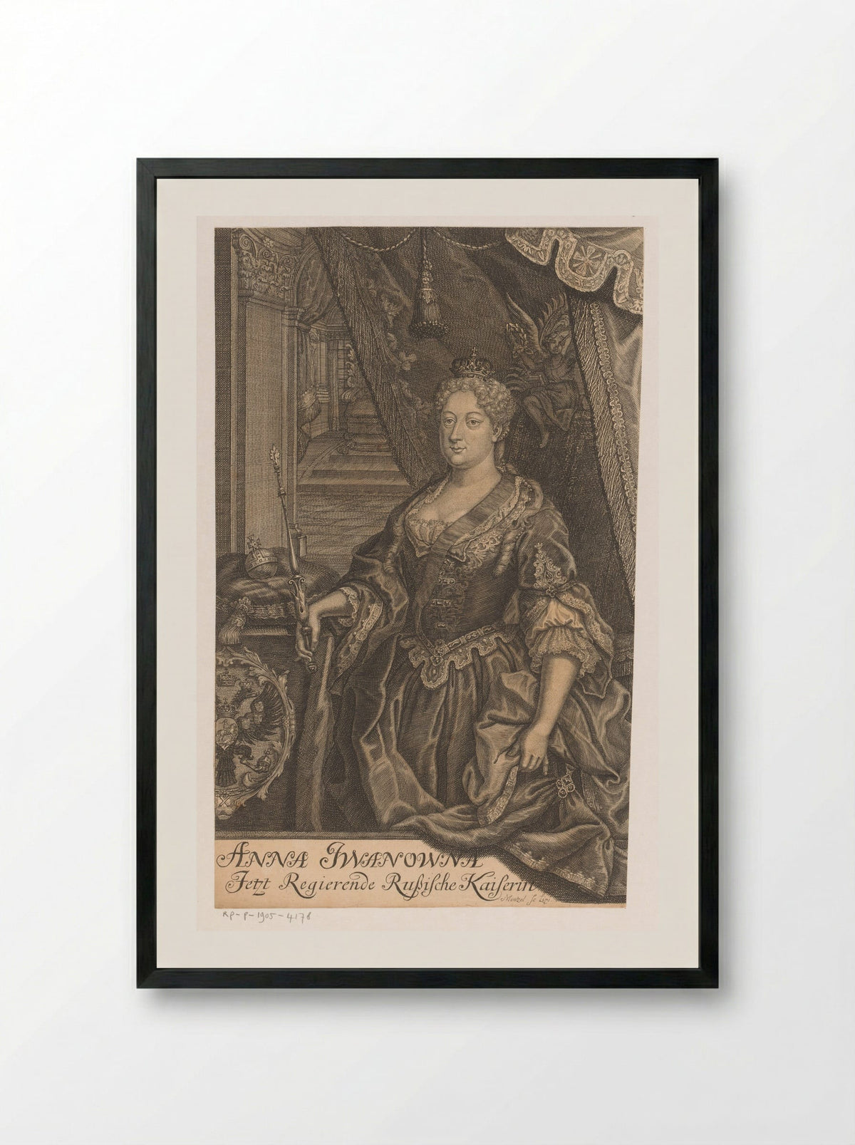 Portrait of Empress Anna of Russia - Johann Georg Mentzel - Framed Print Black