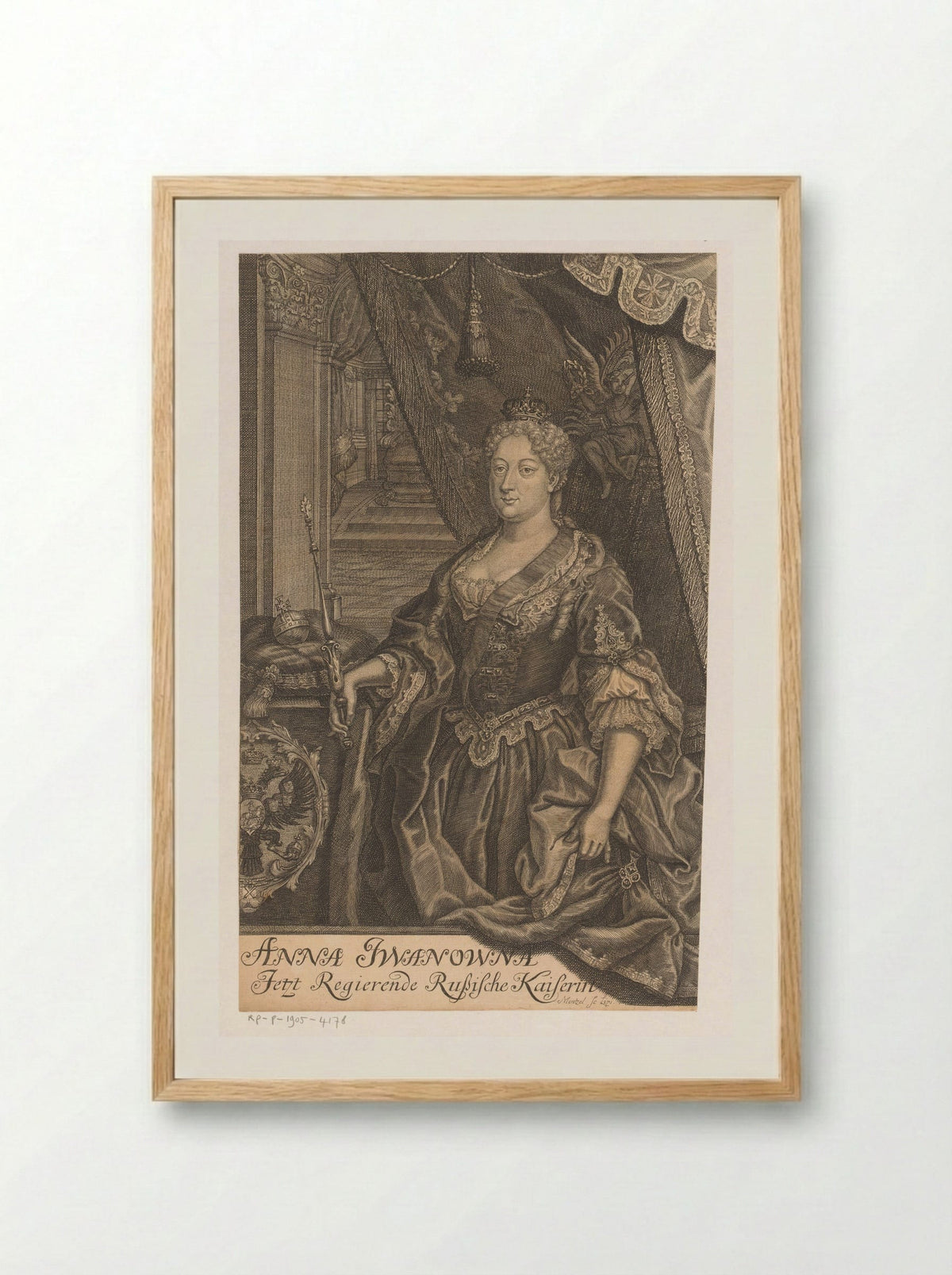 Portrait of Empress Anna of Russia - Johann Georg Mentzel - Framed Print Wood