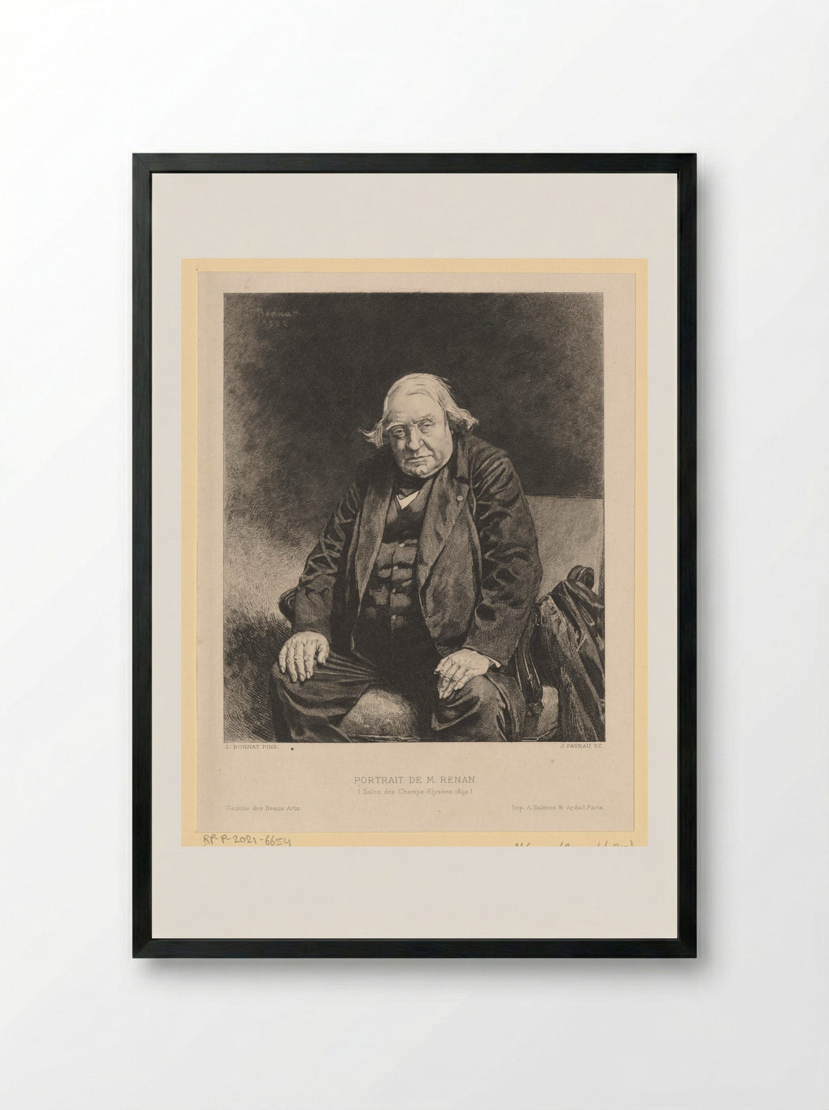 Portrait of Ernest Renan - Léon Bonnat - Framed Print Black