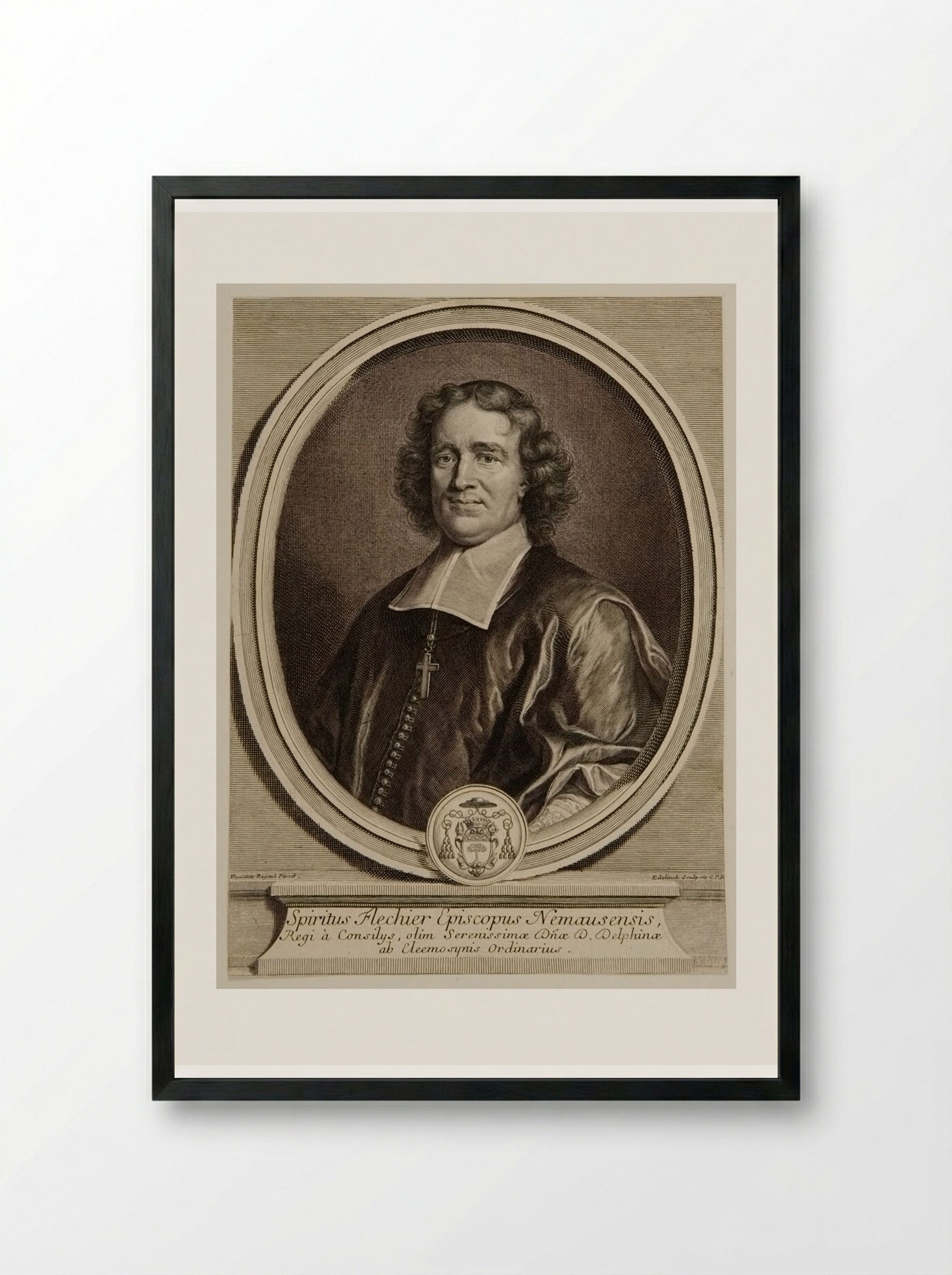 Portrait of Esprit Fléchier, Bishop of Nîmes - Gérard Edelinck - Framed Print Black
