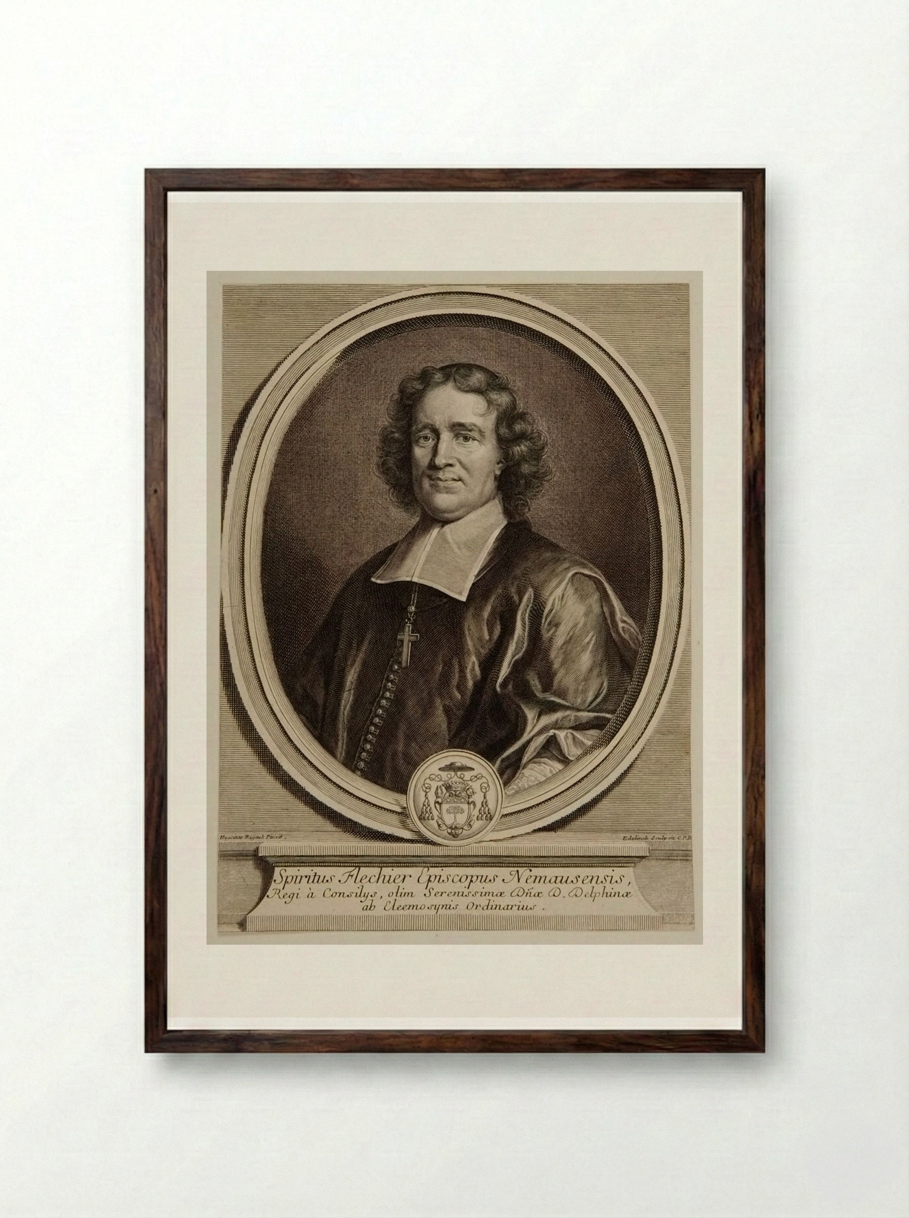 Portrait of Esprit Fléchier, Bishop of Nîmes - Gérard Edelinck - Framed Print Dark Wood