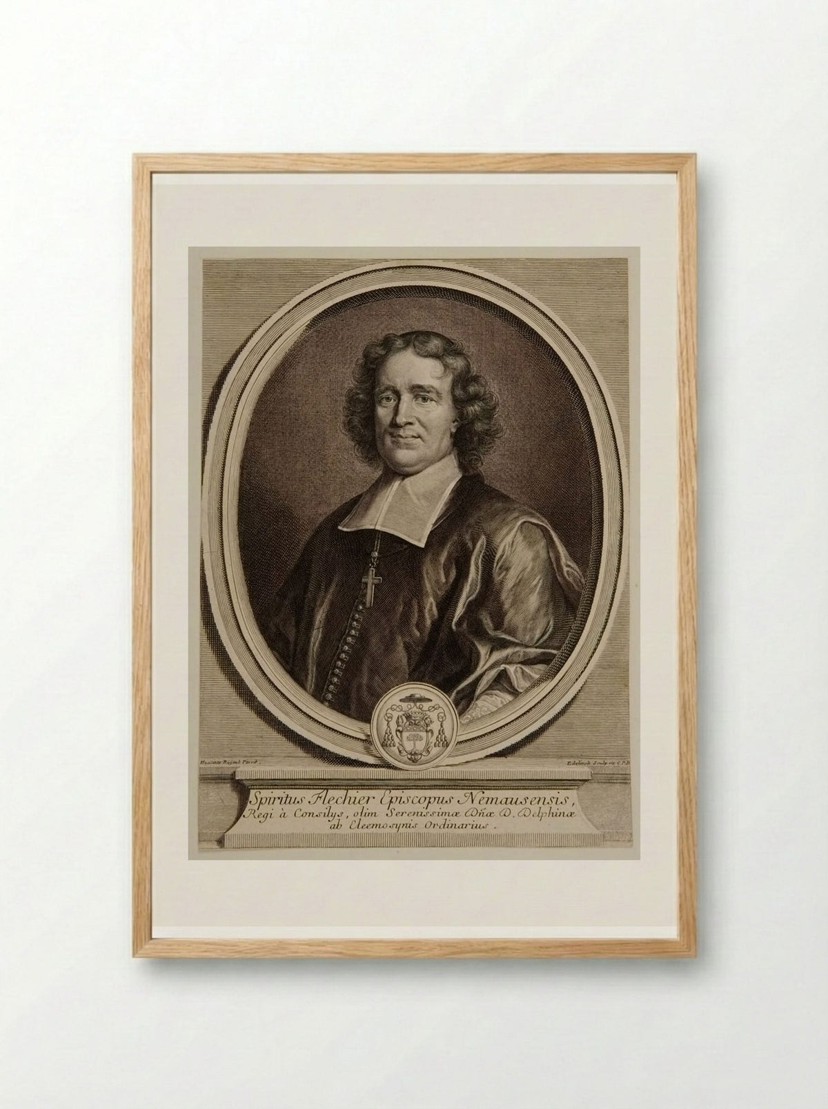 Portrait of Esprit Fléchier, Bishop of Nîmes - Gérard Edelinck - Framed Print Wood