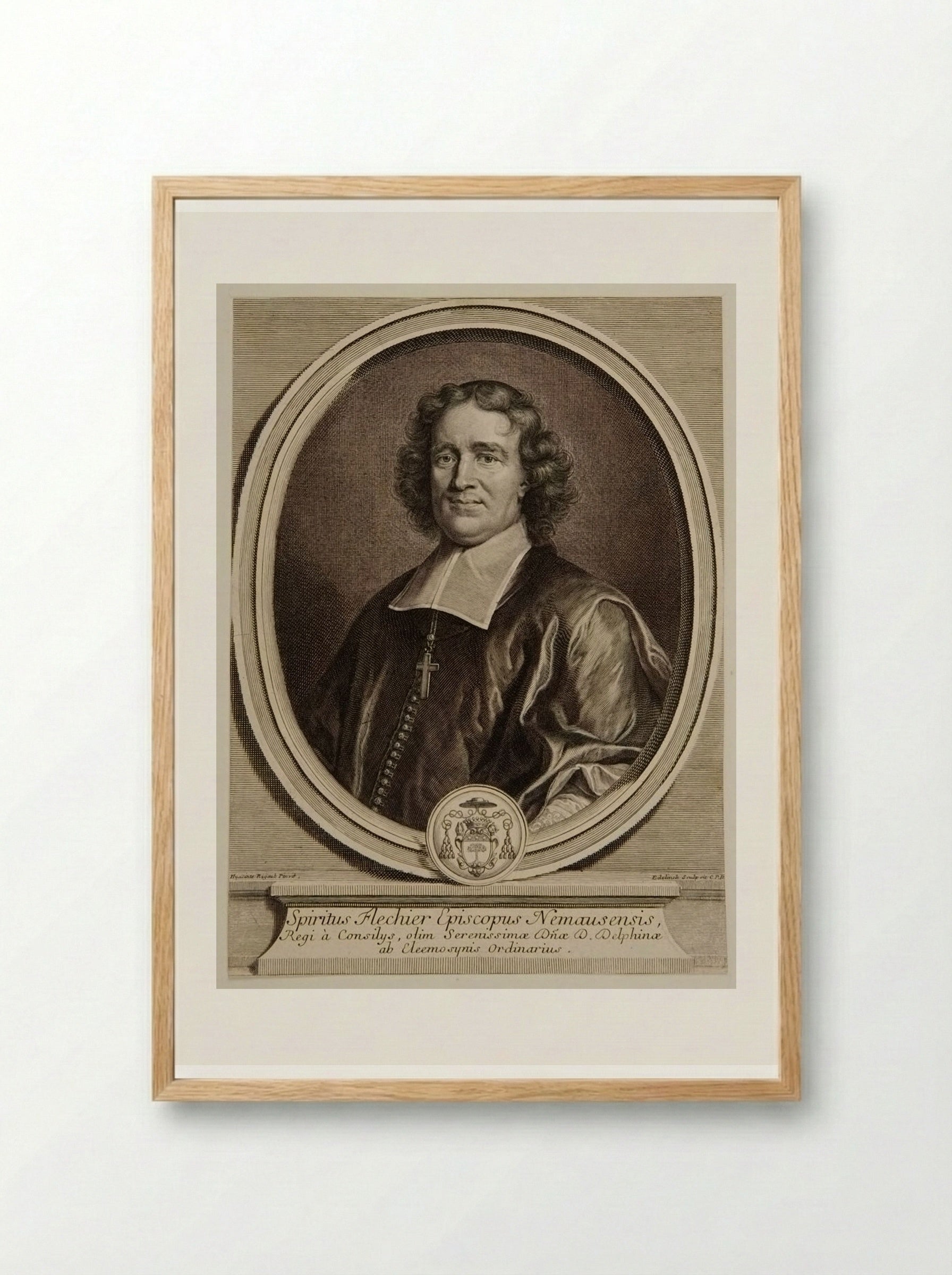 Portrait of Esprit Fléchier, Bishop of Nîmes - Gérard Edelinck - Framed Print Wood