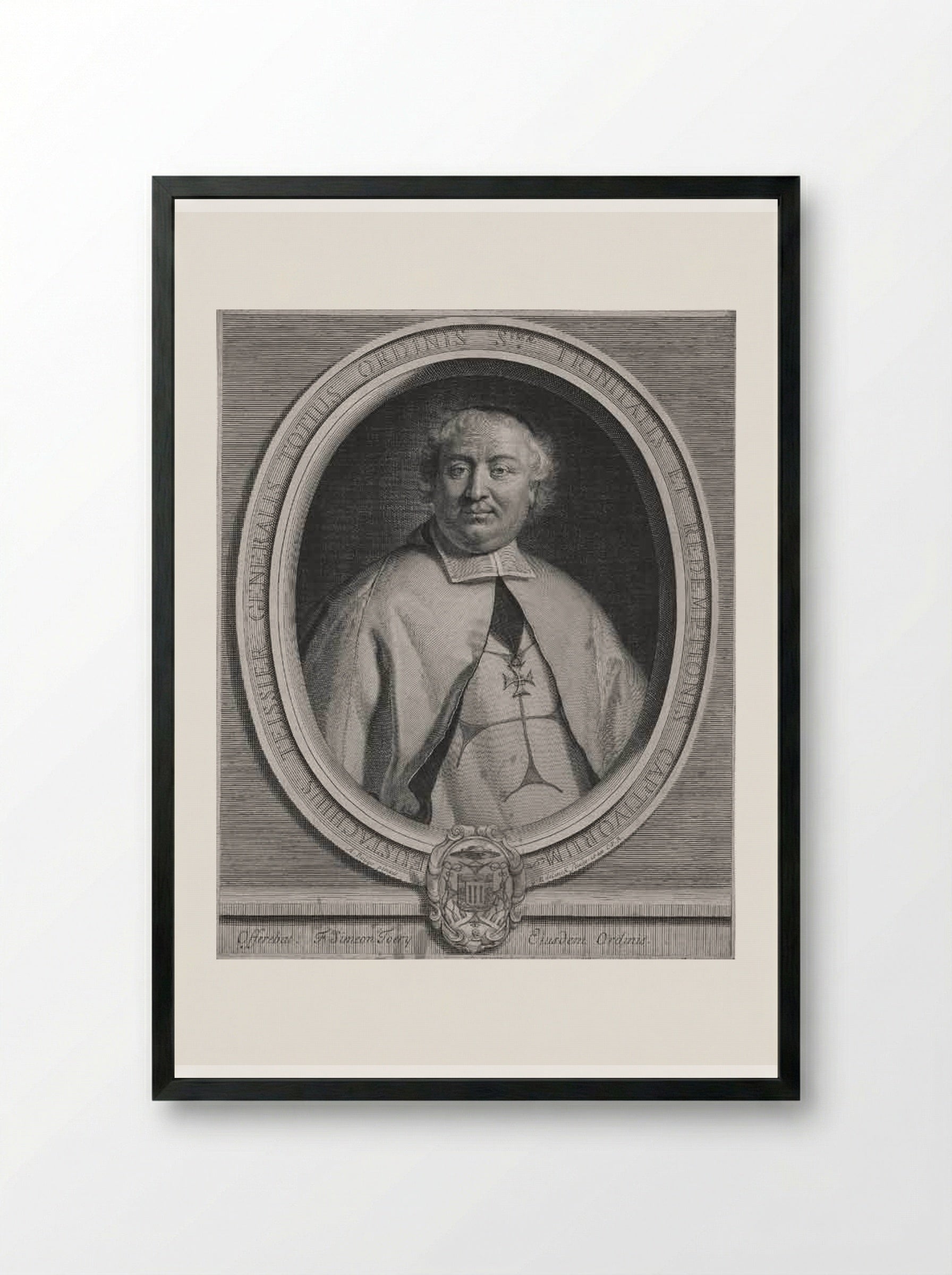 Portrait of Eustache Teissier - Gérard Edelinck - Framed Print Black
