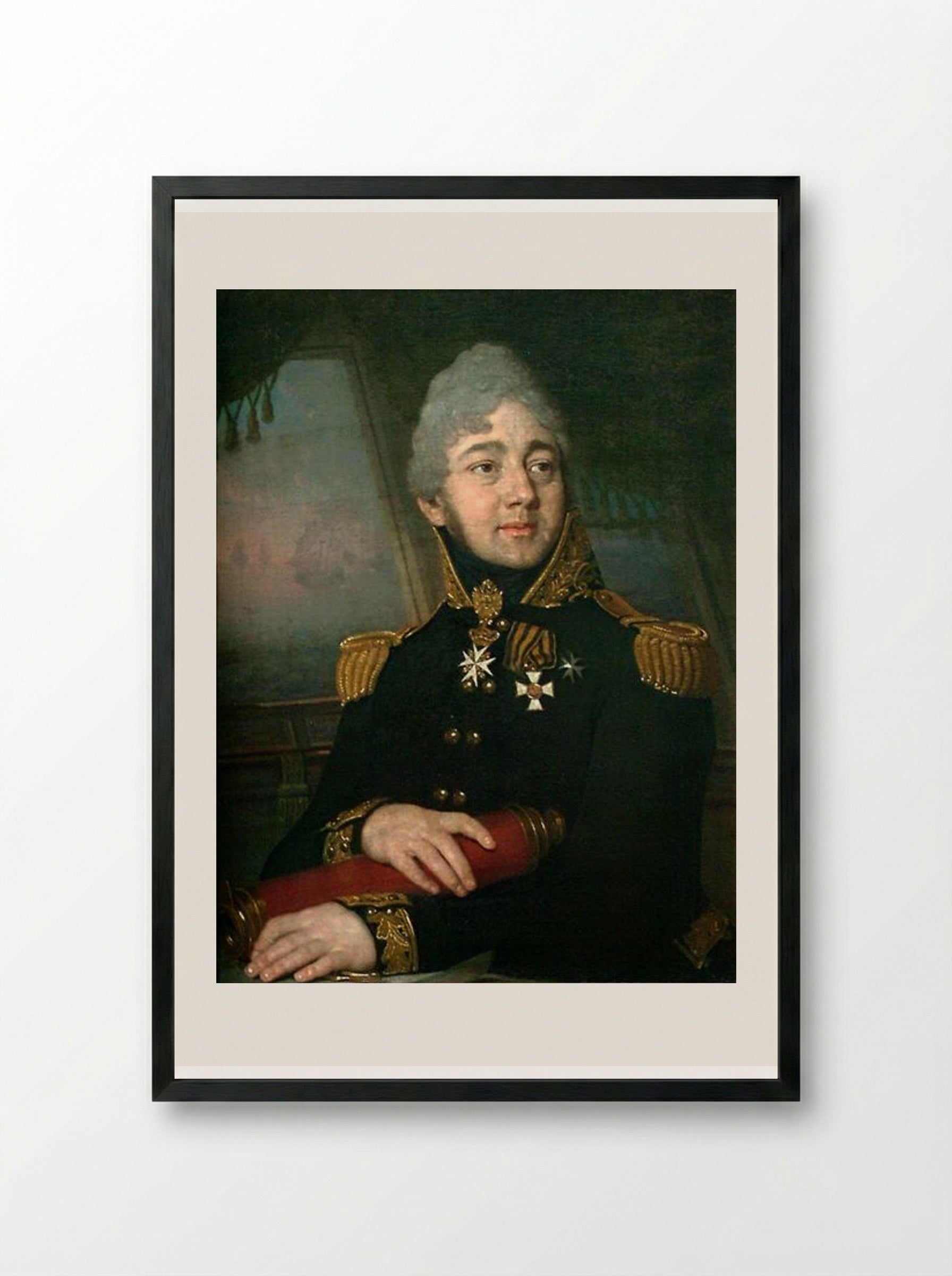 Portrait of Evgeny Boratynsky - Vladimir Borovikovsky - Framed Print Black