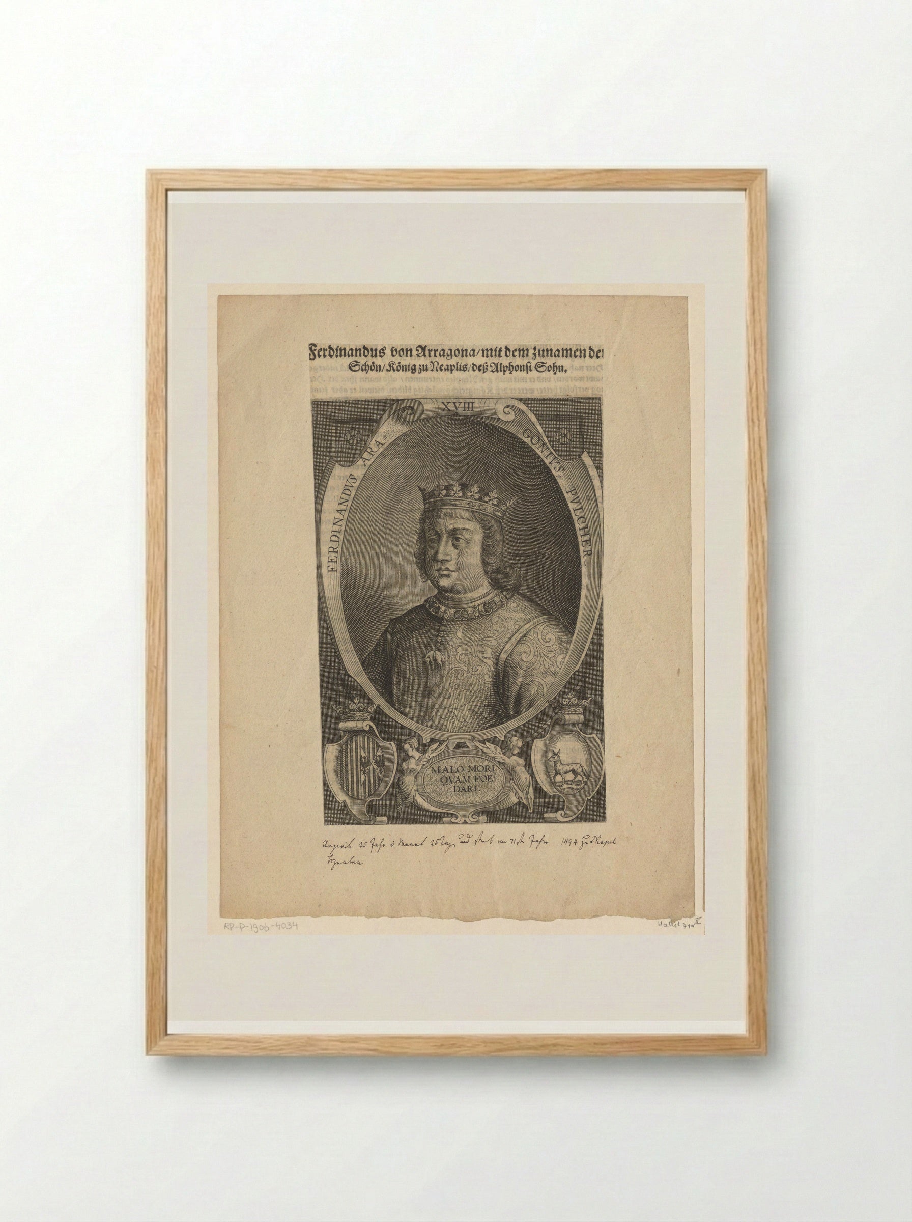 Portrait of Ferdinand I, King of Naples - Lucas Kilian - Framed Print Wood