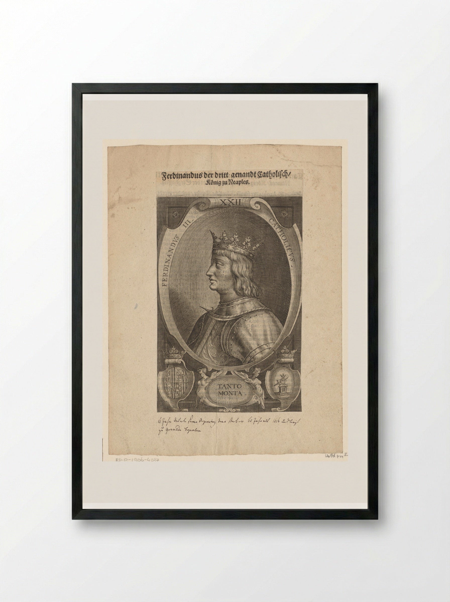 Portrait of Ferdinand II of Aragon, King of Naples - Lucas Kilian - Framed Print Black