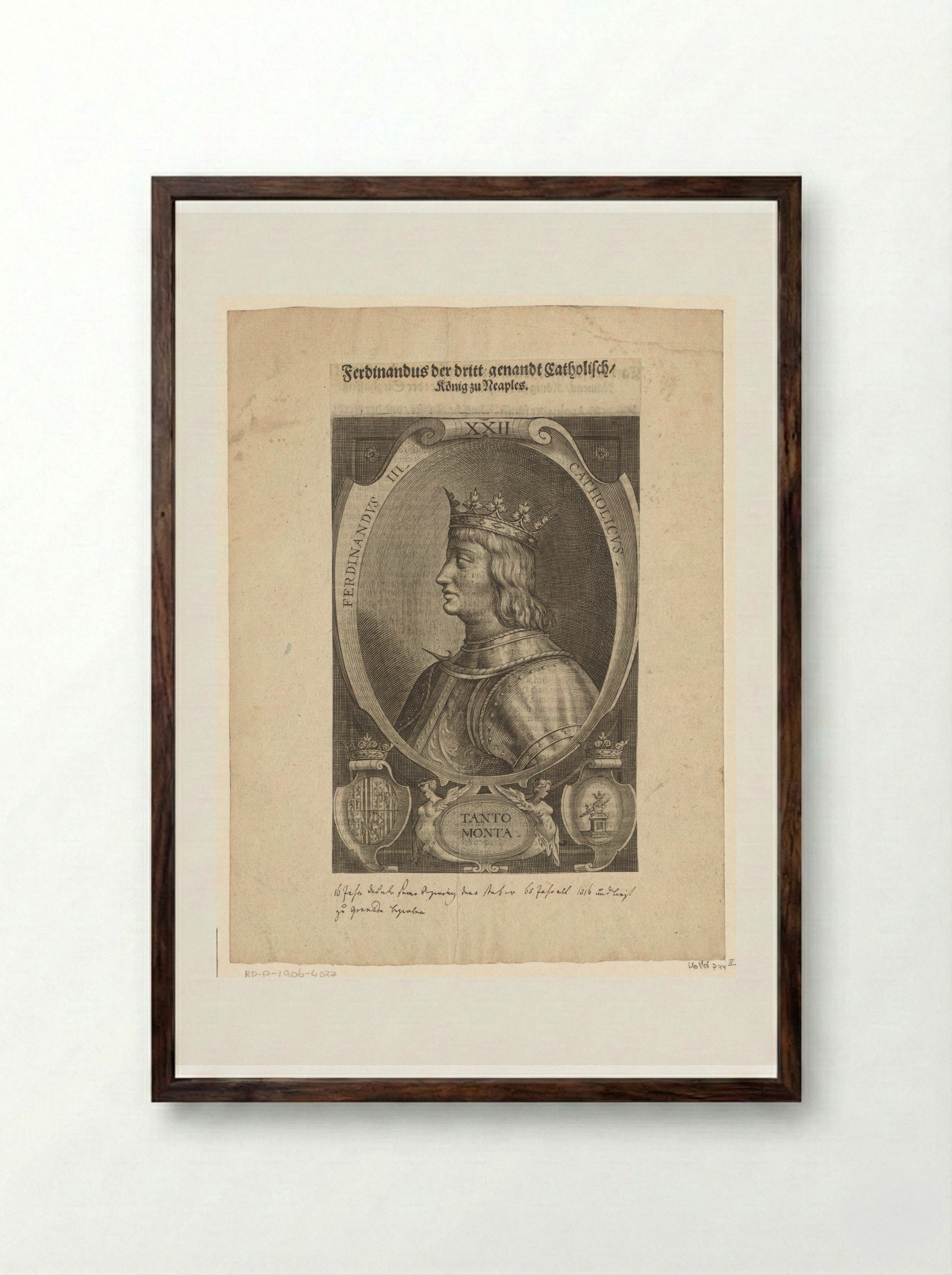 Portrait of Ferdinand II of Aragon, King of Naples - Lucas Kilian - Framed Print Dark Wood