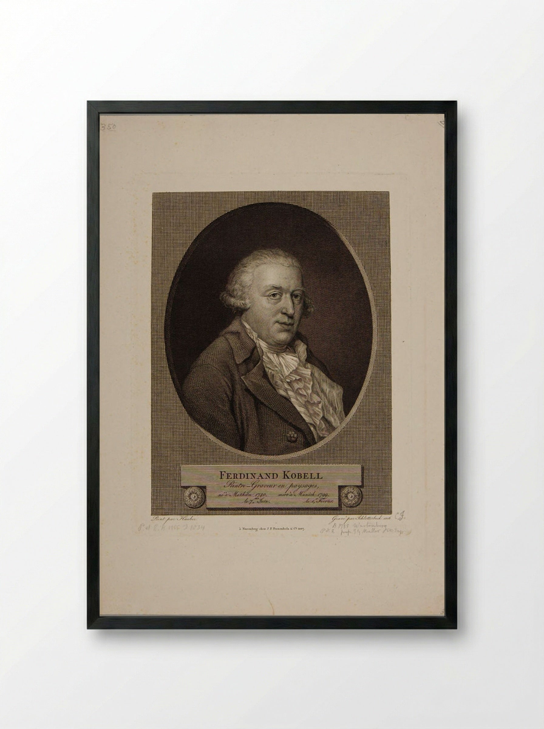 Portrait of Ferdinand Kobell - Christian Jakob Schlotterbeck - Framed Print Black