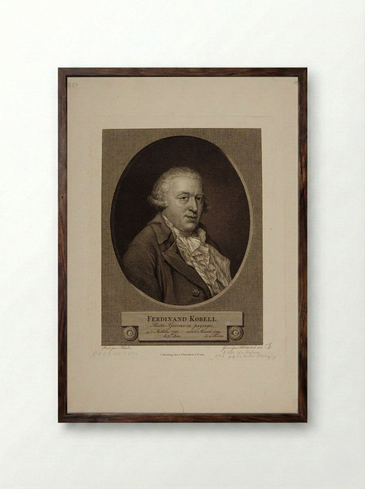 Portrait of Ferdinand Kobell - Christian Jakob Schlotterbeck - Framed Print Dark Wood
