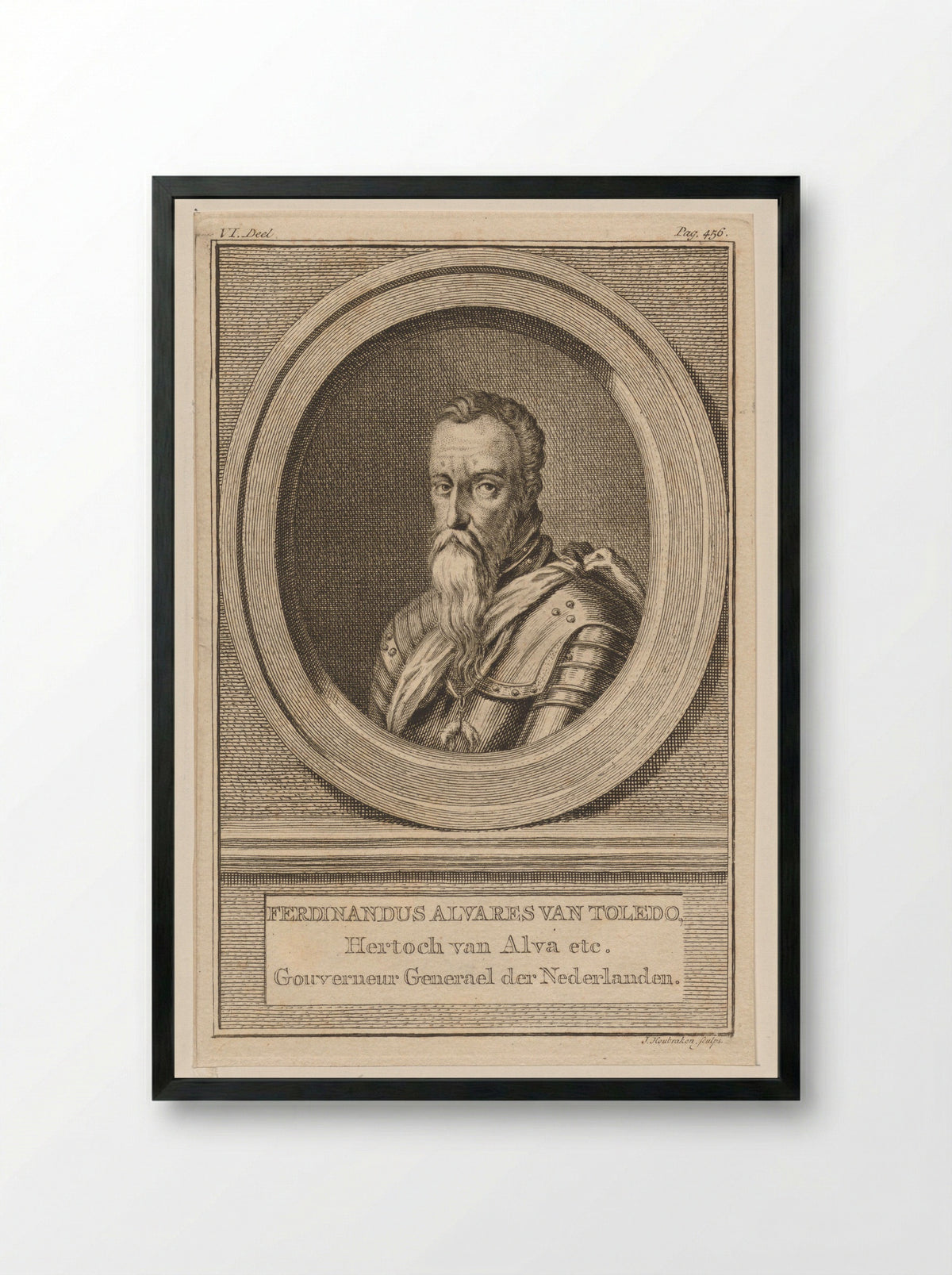 Portrait of Fernando Álvarez de Toledo, Duke of Alba - Jacob Houbraken - Framed Print Black
