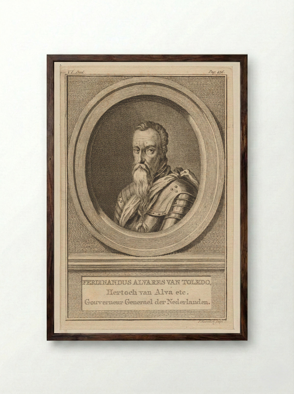 Portrait of Fernando Álvarez de Toledo, Duke of Alba - Jacob Houbraken - Framed Print Dark Wood
