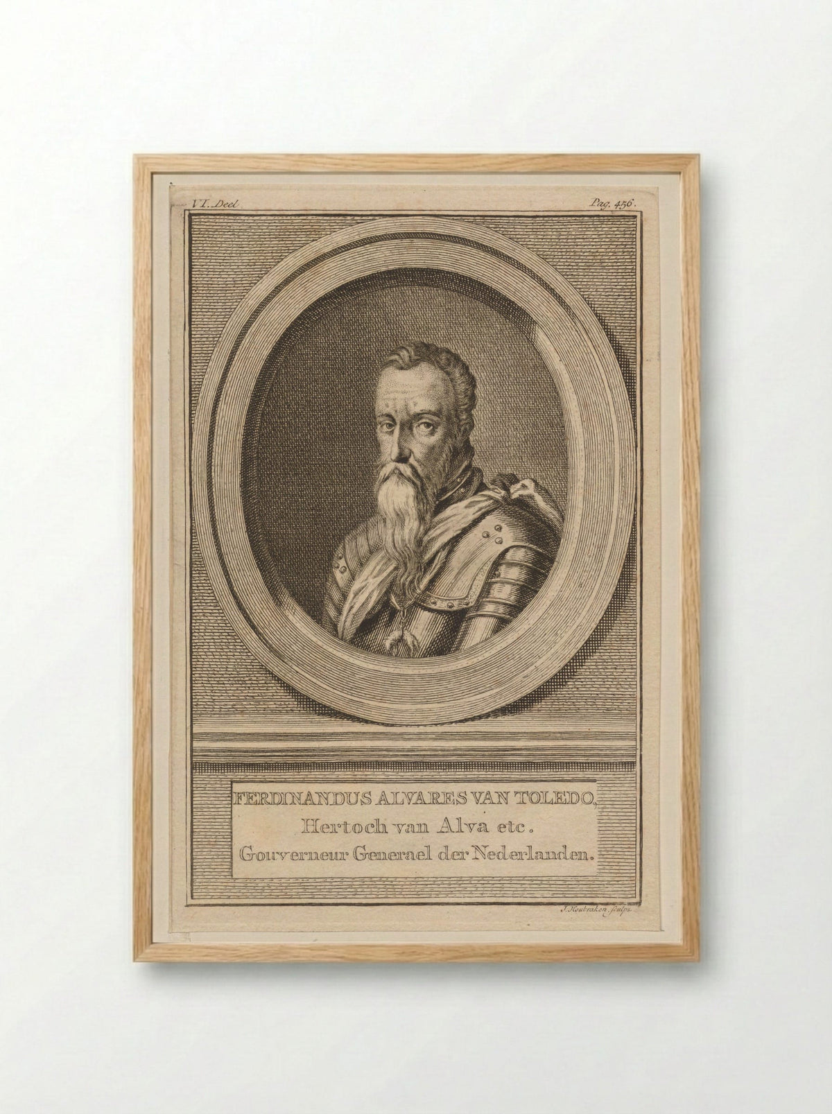 Portrait of Fernando Álvarez de Toledo, Duke of Alba - Jacob Houbraken - Framed Print Wood