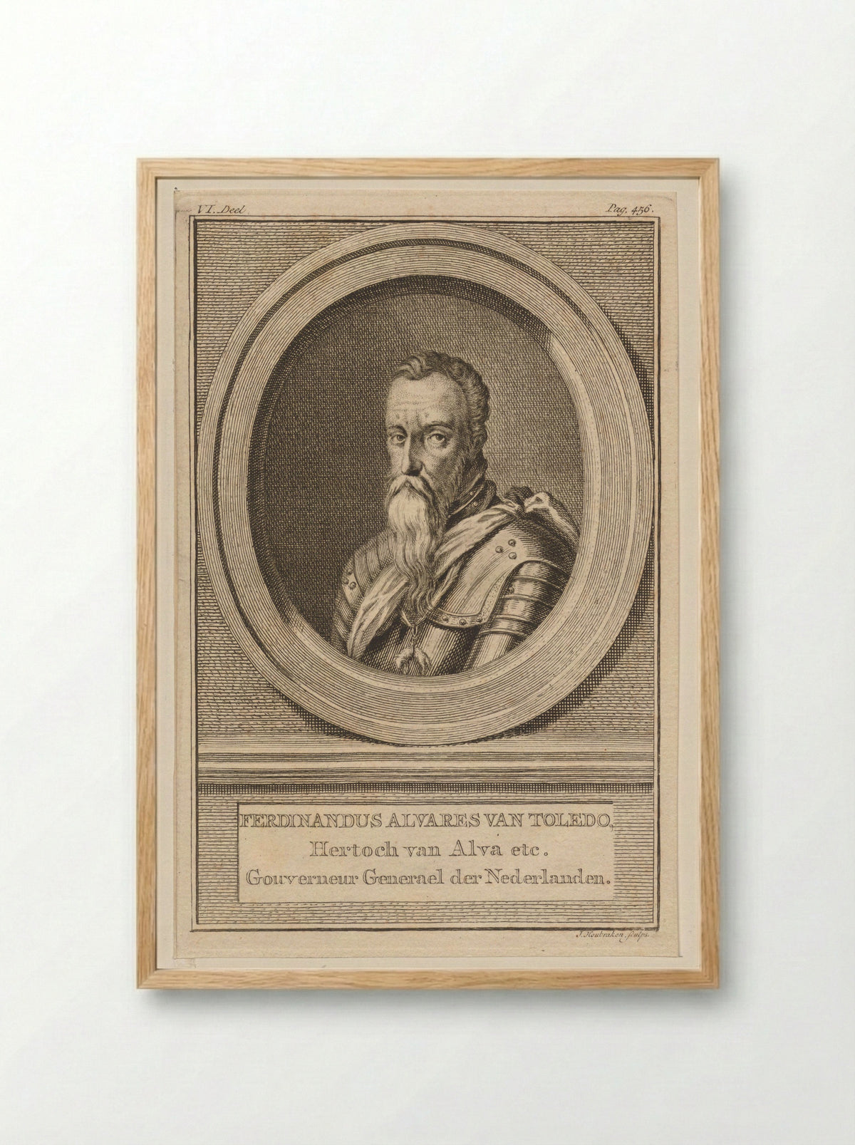 Portrait of Fernando Álvarez de Toledo, Duke of Alba - Jacob Houbraken - Framed Print Wood