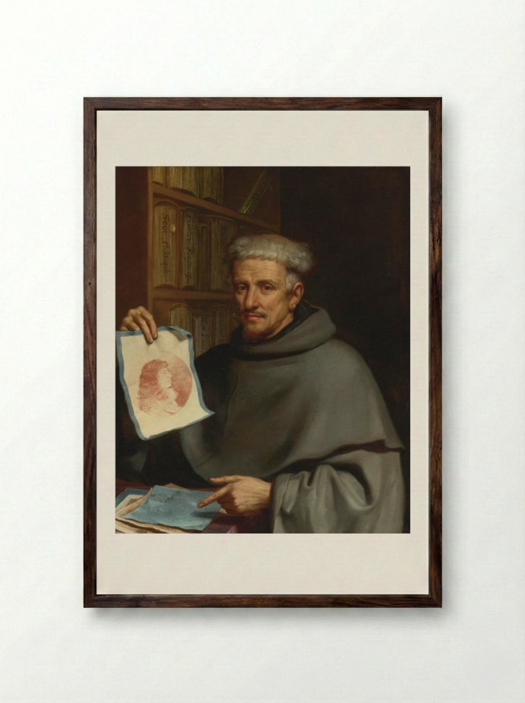 Portrait of Fra Bonaventura Bisi, Called 'Il Pittorino' - Guercino - Framed Print Dark Wood