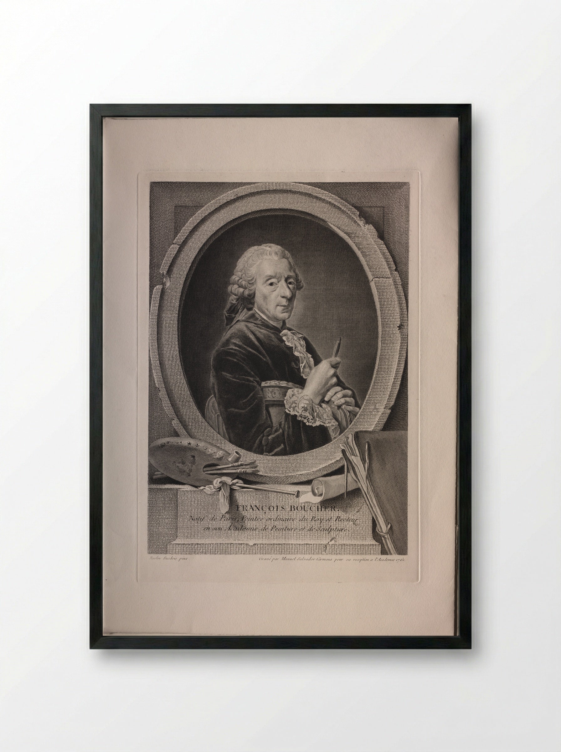 Portrait of François Boucher - Manuel Salvador Carmona - Framed Print Black