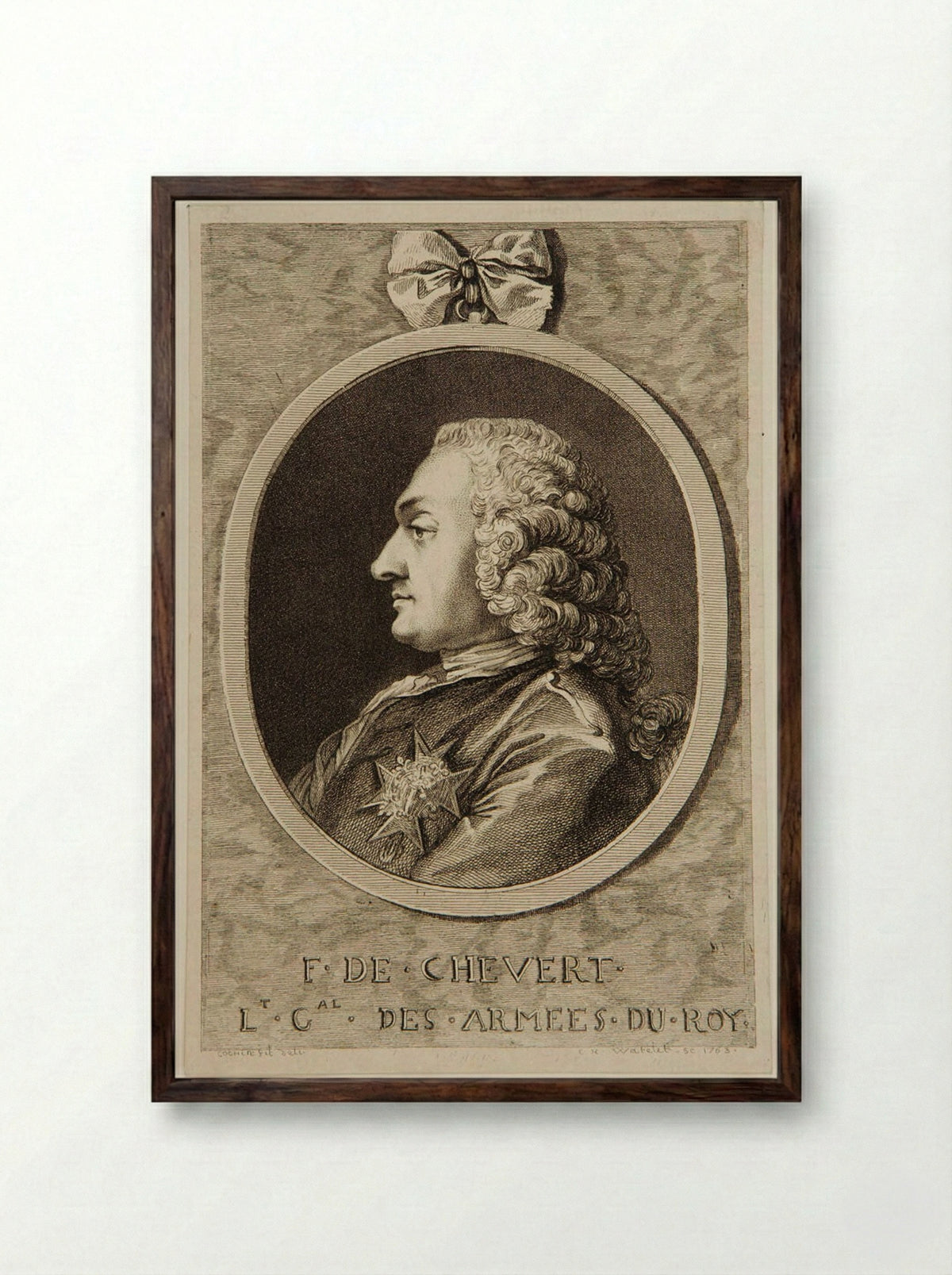 Portrait of François de Chevert - Claude Henri Watelet - Framed Print Dark Wood