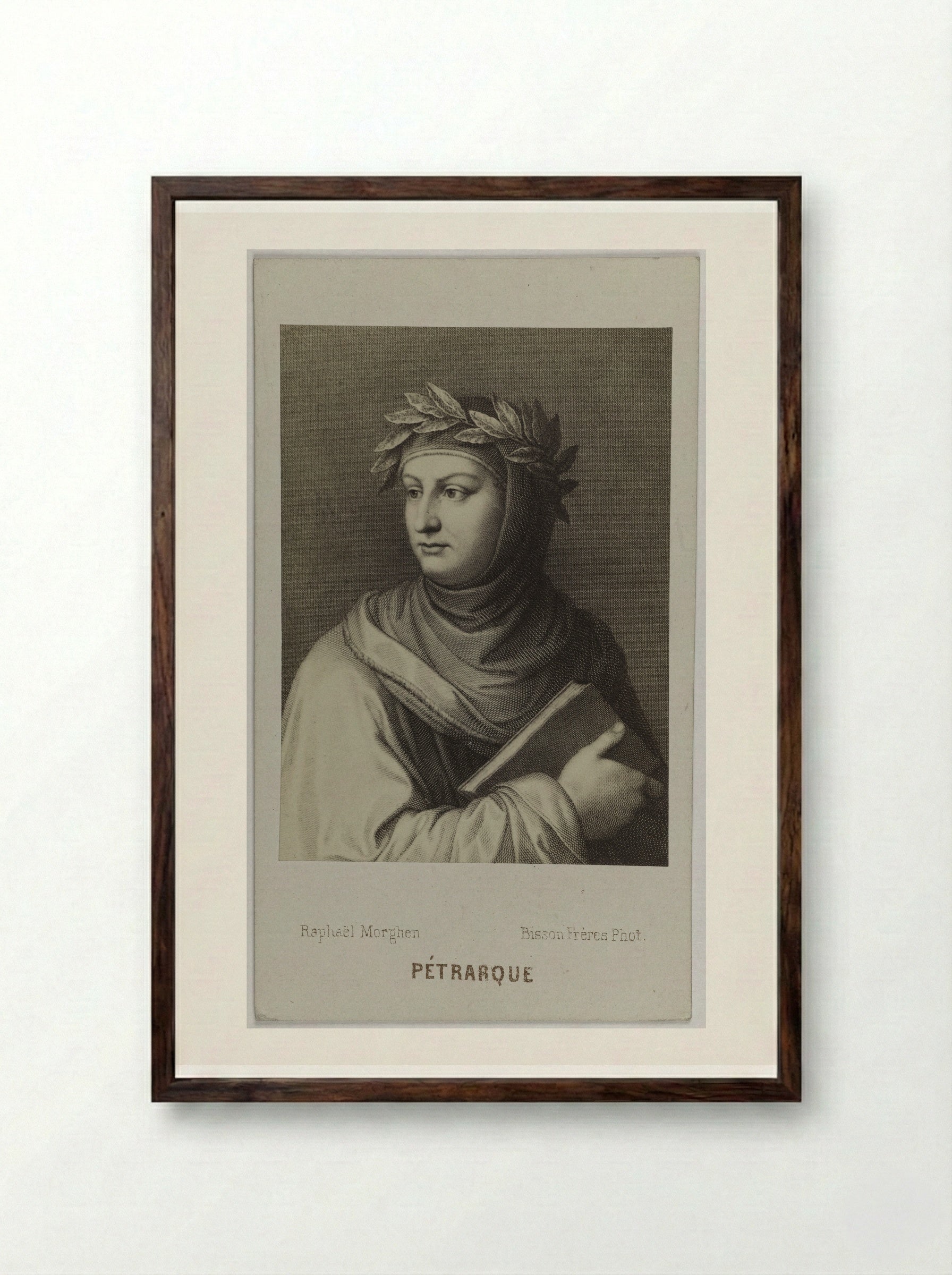 Portrait of Francesco Petrarca - Raphael Morghen - Framed Print Dark Wood