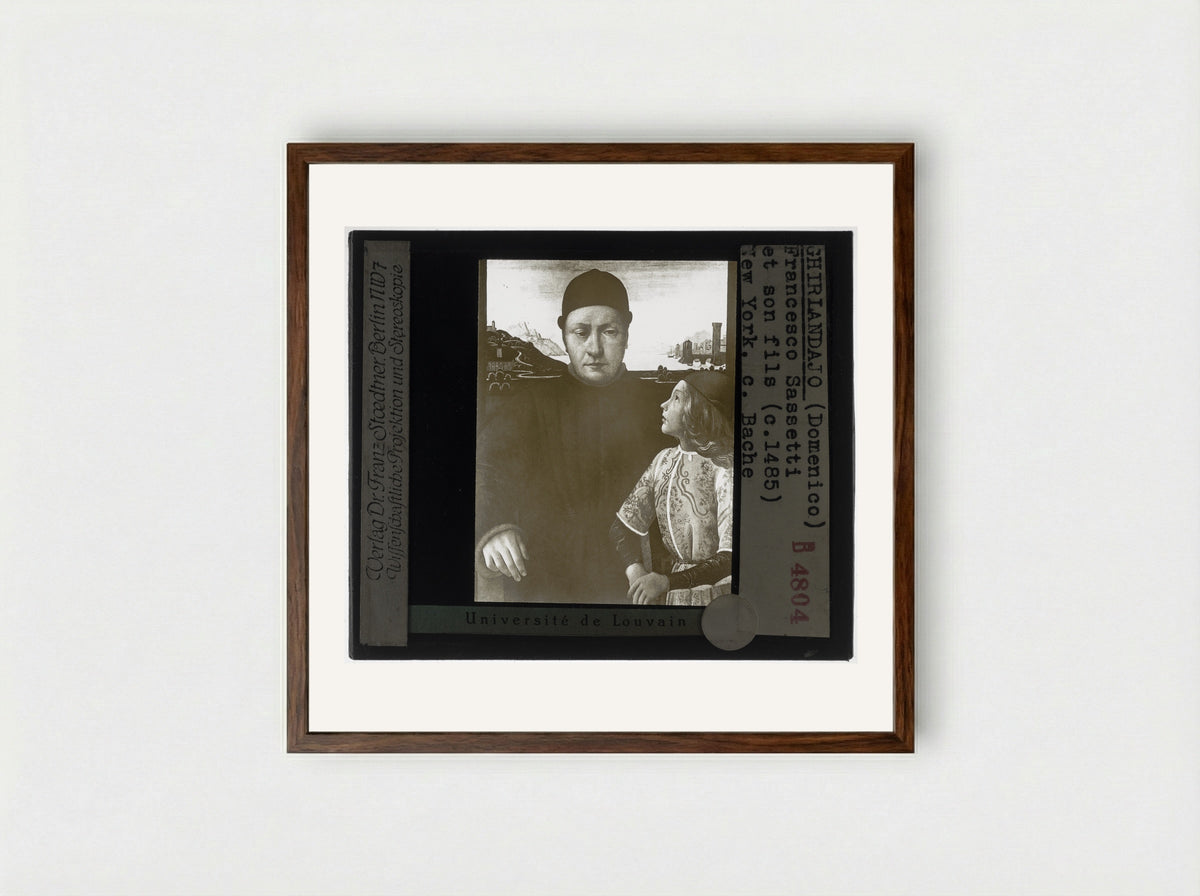 Portrait of Francesco Sassetti and his Son Teodoro - Domenico Ghirlandaio - Framed Print Dark Wood