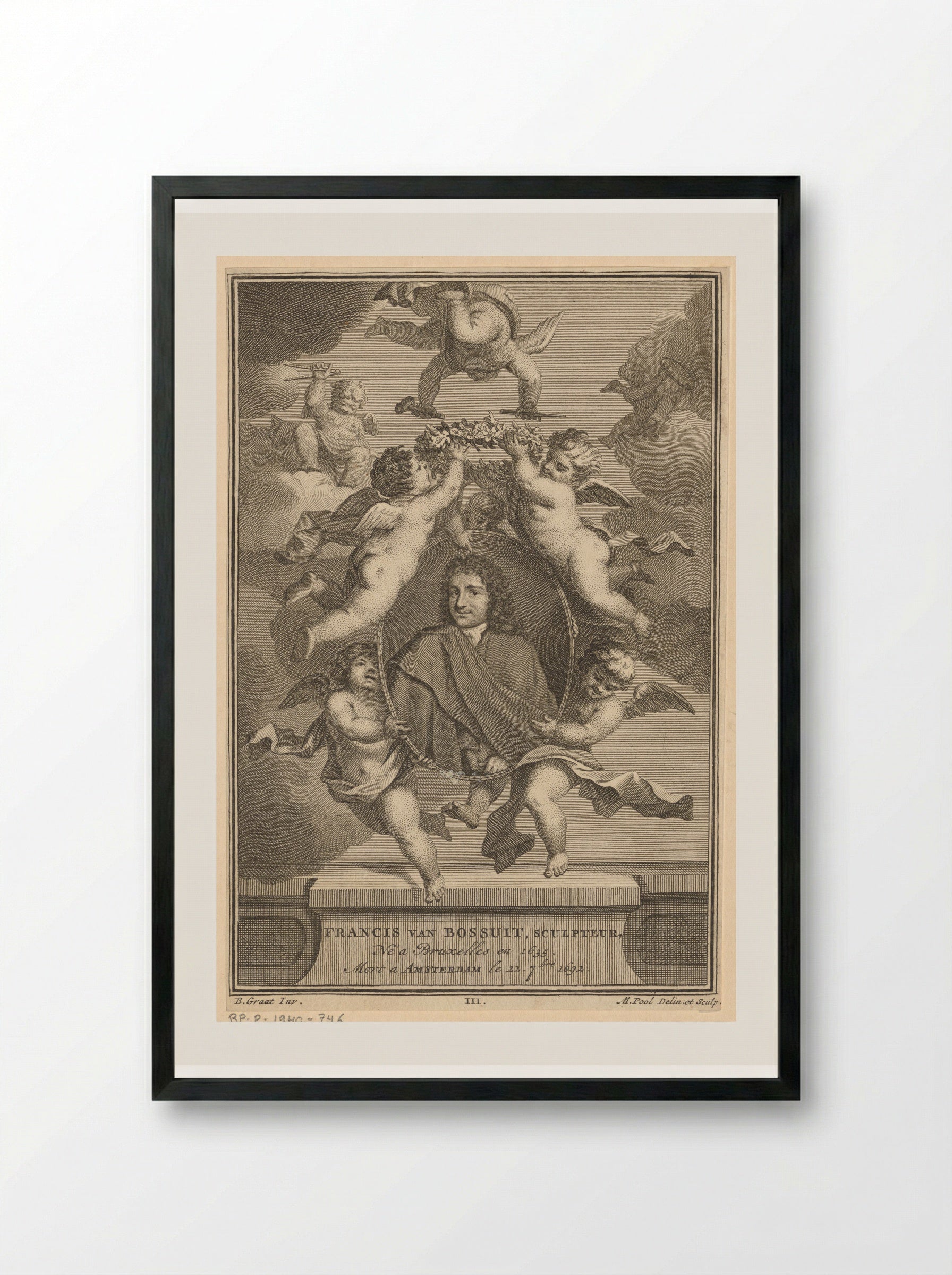 Portrait of Francis van Bossuit Surrounded by Angels - Matthijs Pool - Framed Print Black
