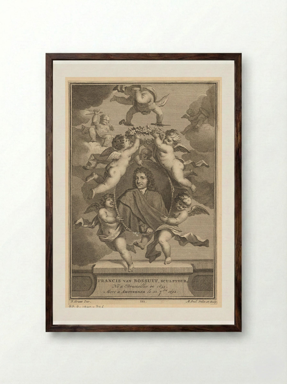 Portrait of Francis van Bossuit Surrounded by Angels - Matthijs Pool - Framed Print Dark Wood