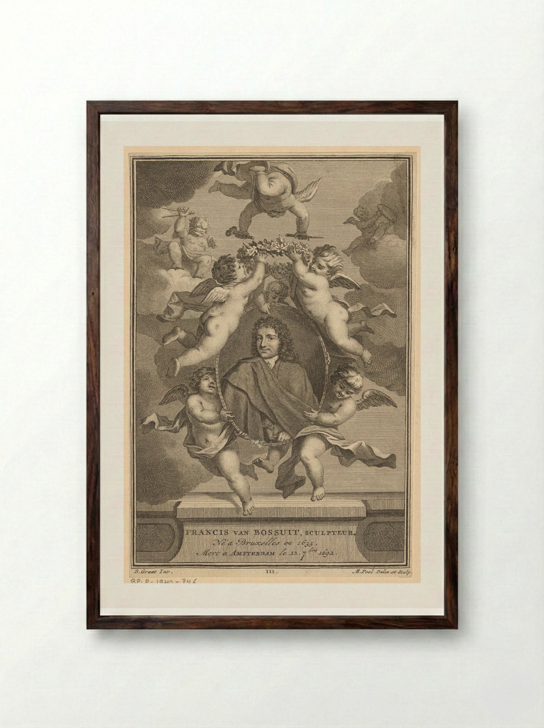 Portrait of Francis van Bossuit Surrounded by Angels - Matthijs Pool - Framed Print Dark Wood
