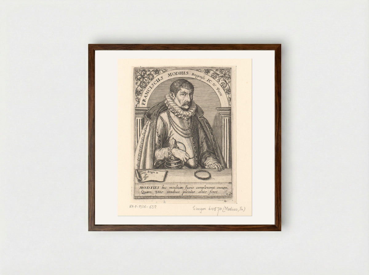 Portrait of Franciscus Modius - Theodor de Bry - Framed Print Dark Wood
