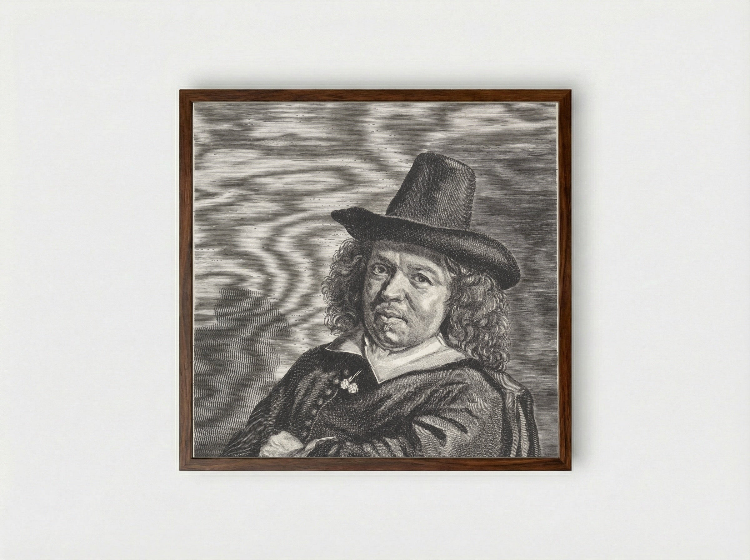 Portrait of Frans Jansz. Post - Jonas Suyderhoef - Framed Print Dark Wood