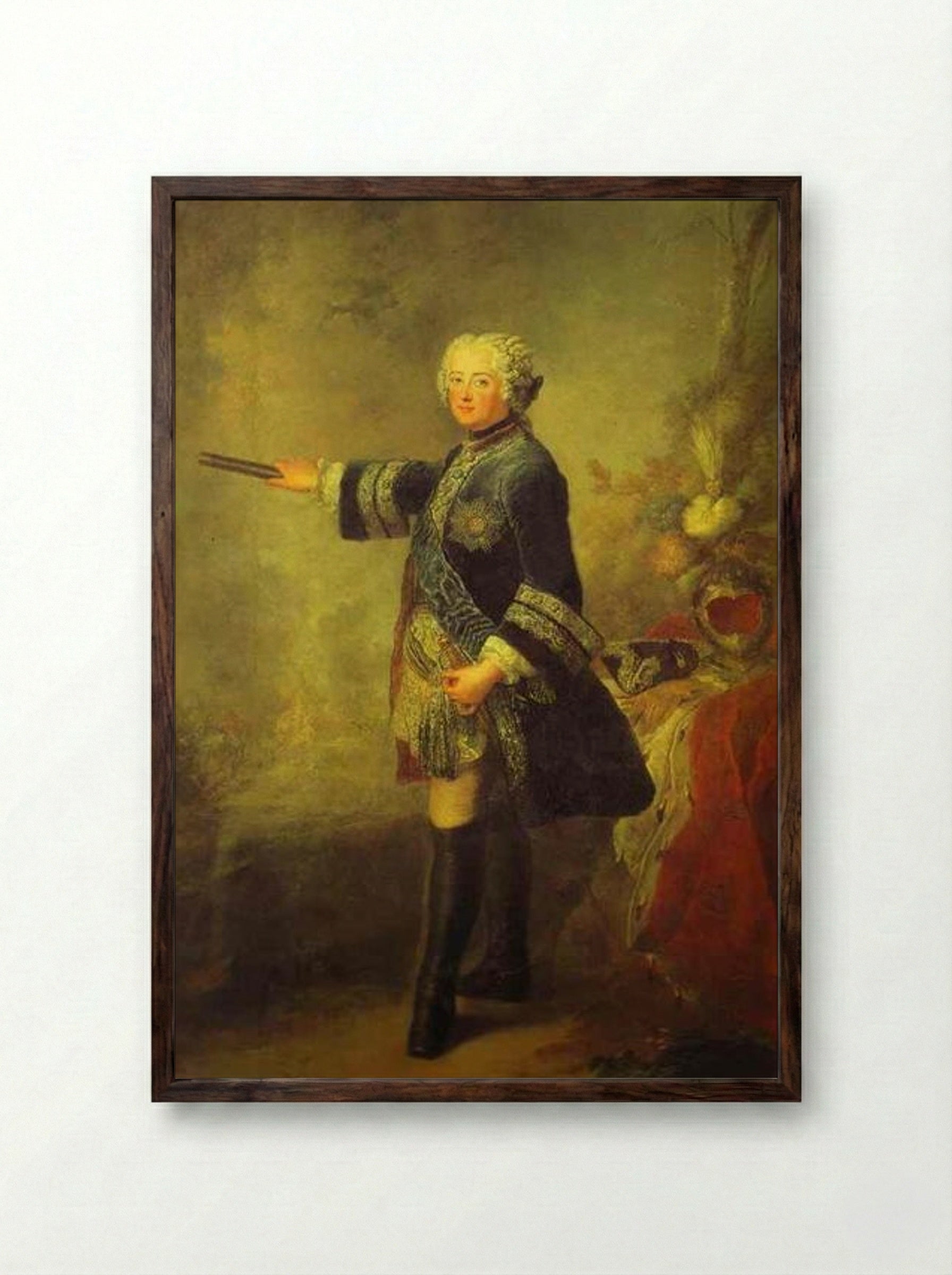 Portrait of Frederick II - Antoine Pesne - Framed Print Dark Wood