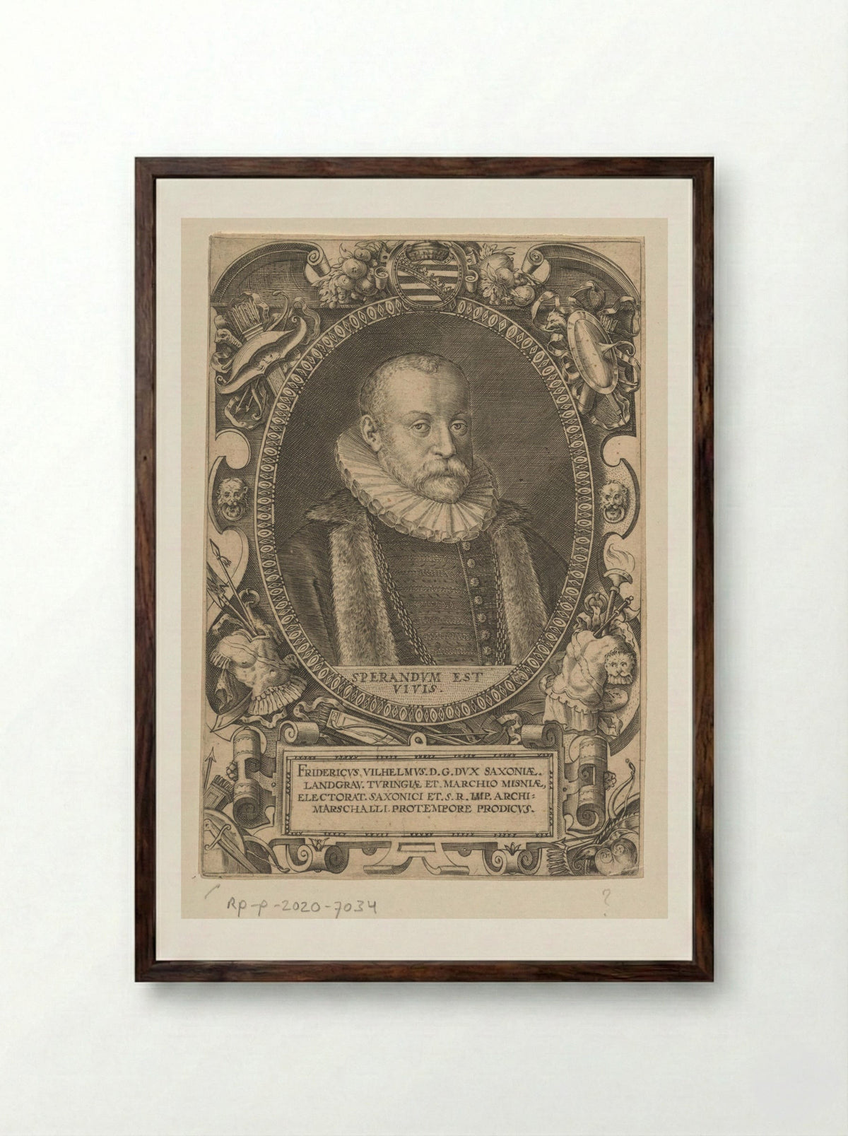 Portrait of Frederick William I, Duke of Saxe-Weimar - Dominicus Custos - Framed Print Dark Wood