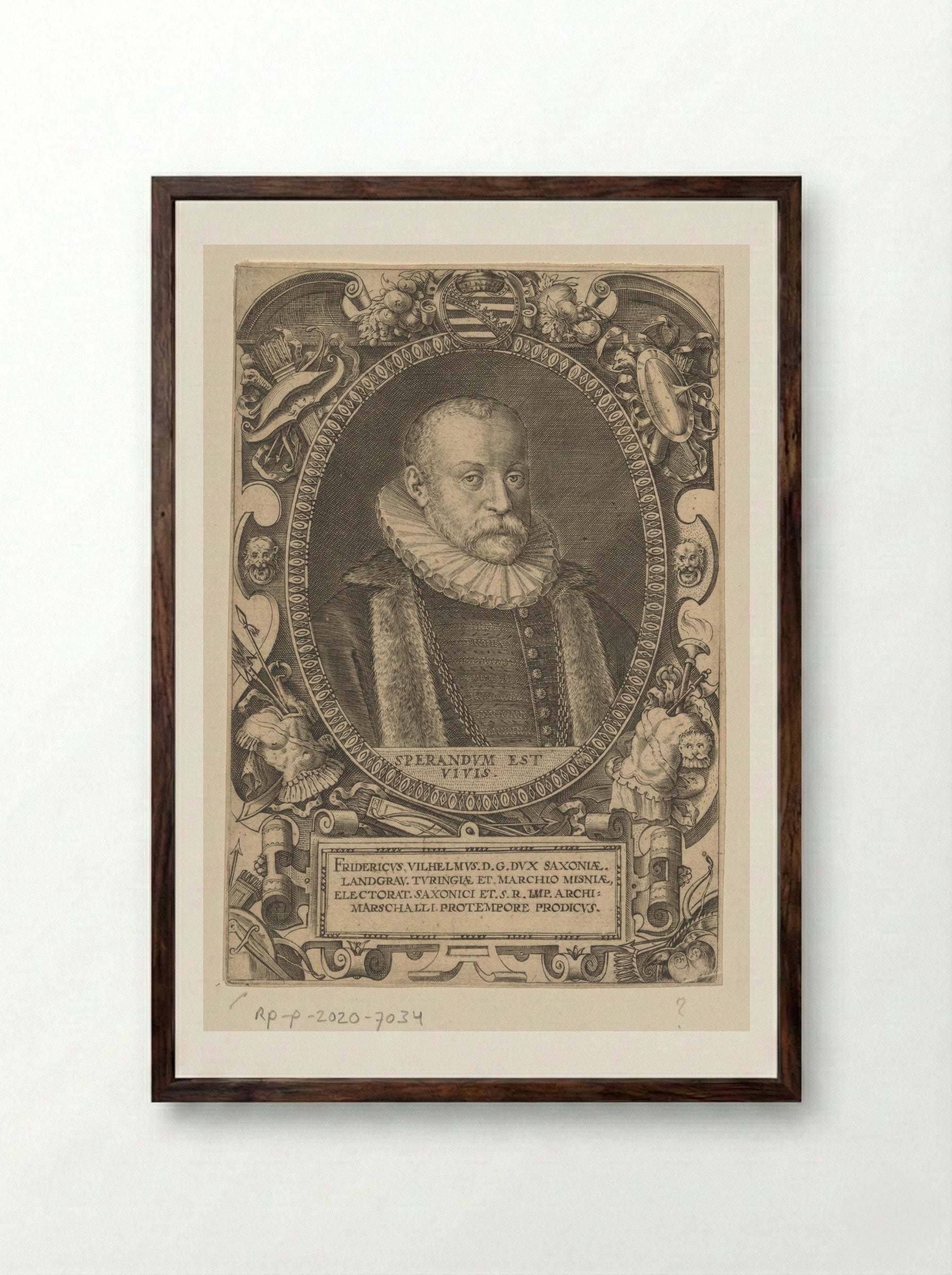 Portrait of Frederick William I, Duke of Saxe-Weimar - Dominicus Custos - Framed Print Dark Wood