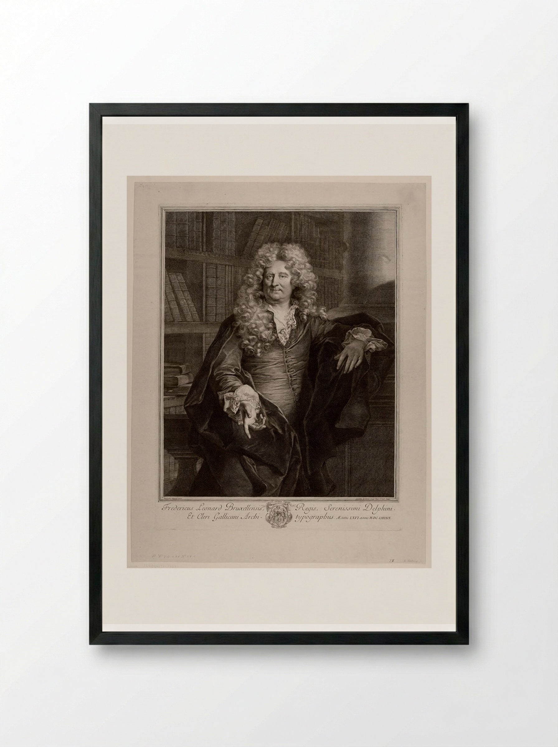 Portrait of Fredericus Leonard - Gérard Edelinck - Framed Print Black