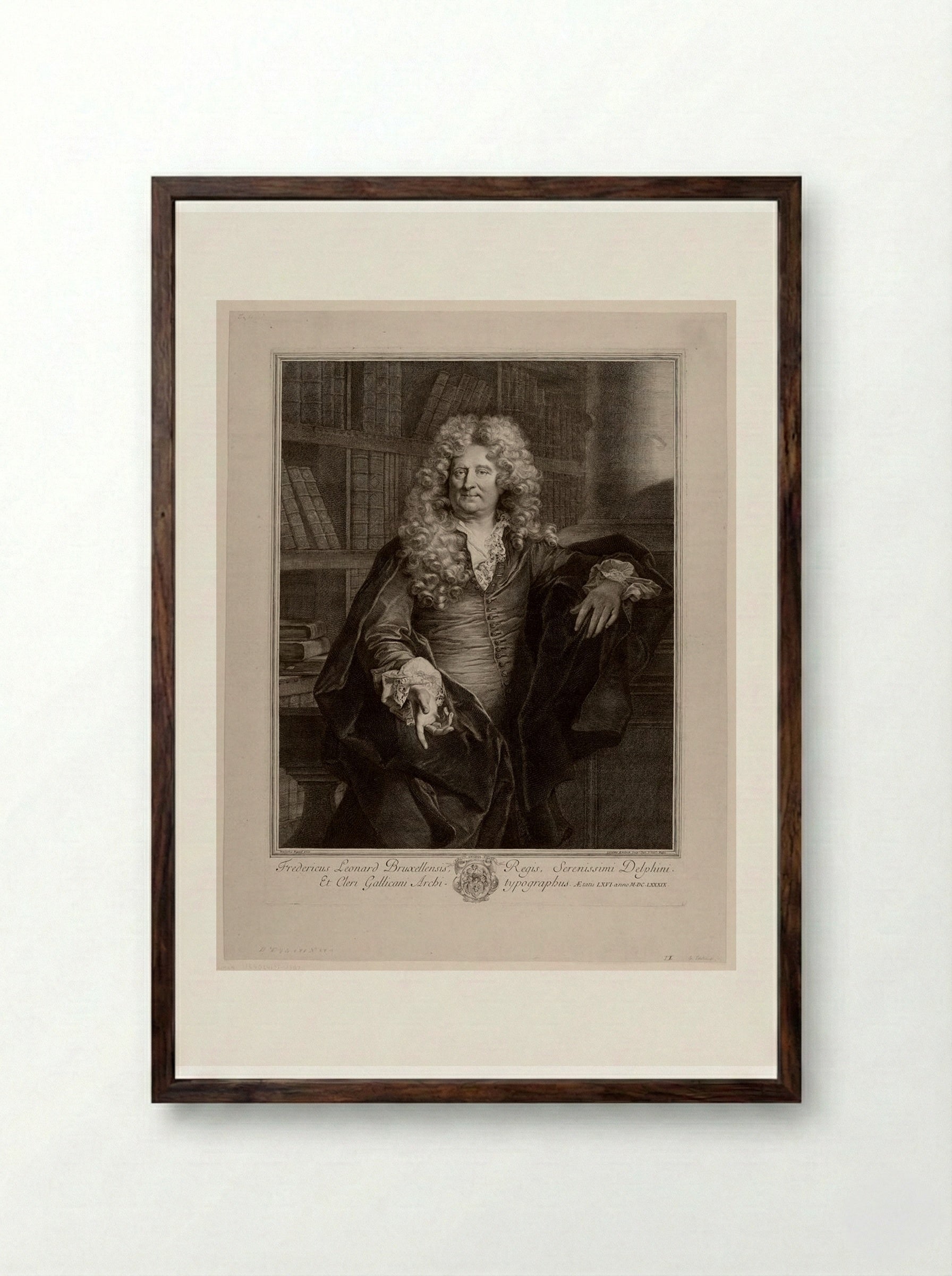 Portrait of Fredericus Leonard - Gérard Edelinck - Framed Print Dark Wood