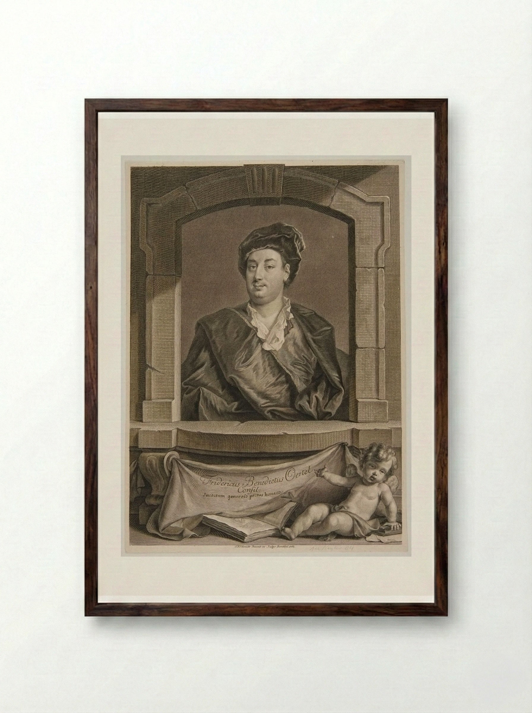 Portrait of Fridericus Benedictus Oertel - Georg Friedrich Schmidt - Framed Print Dark Wood