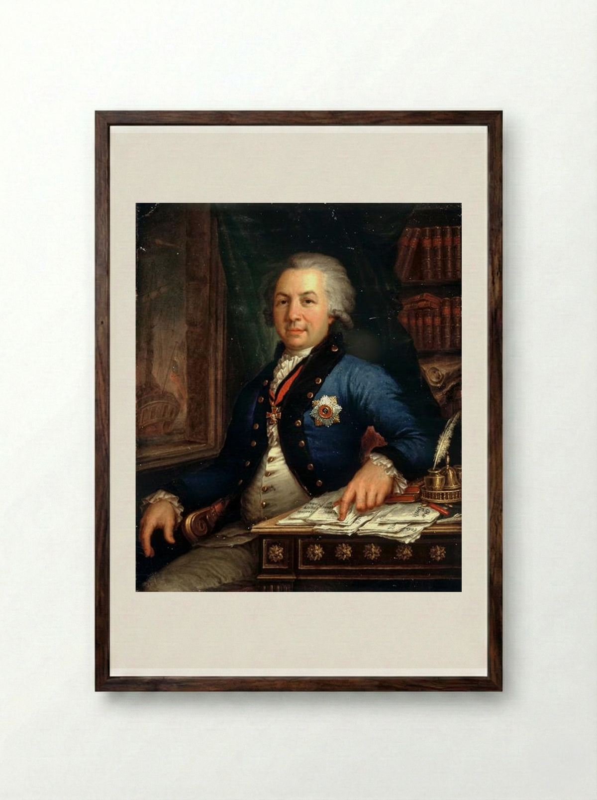 Portrait of Gavril Derzhavin - Vladimir Borovikovsky - Framed Print Dark Wood