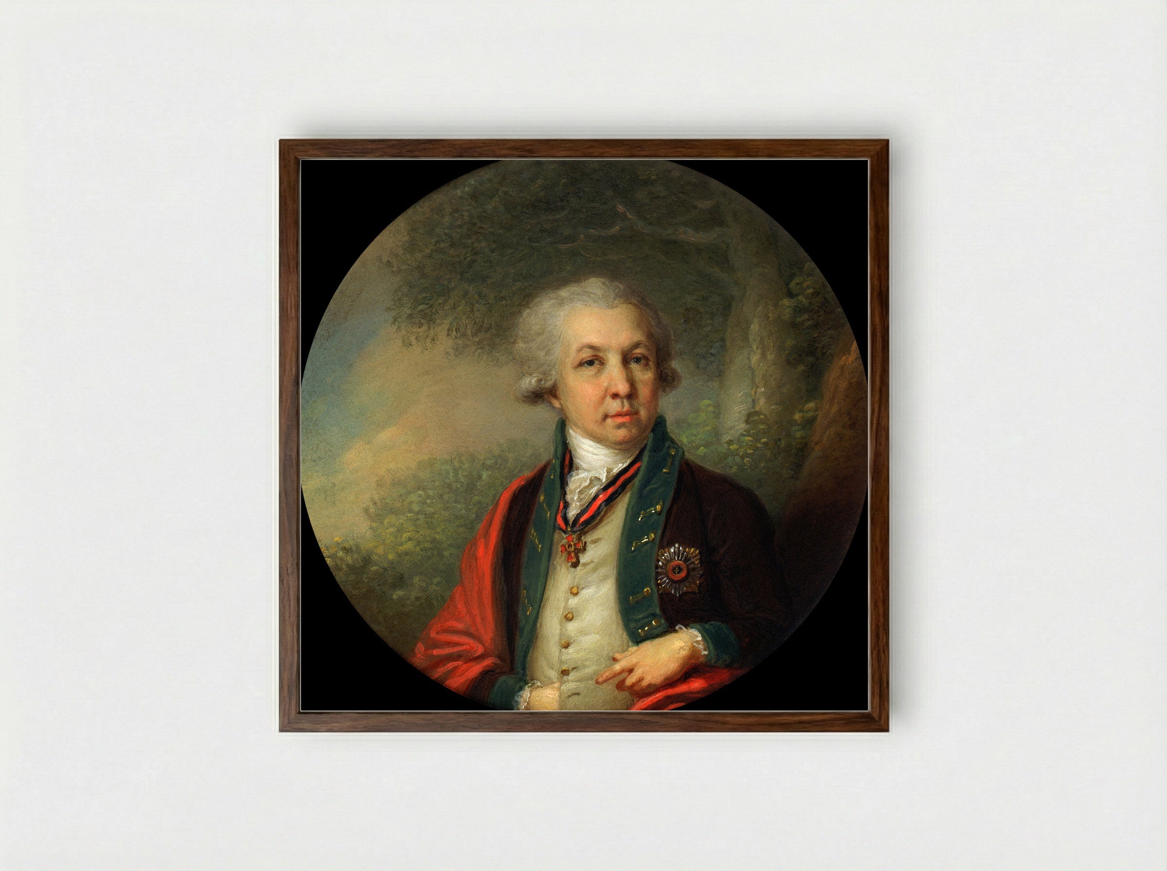 Portrait of Gavrila Romanovich Derzhavin - Vladimir Borovikovsky - Framed Print Dark Wood