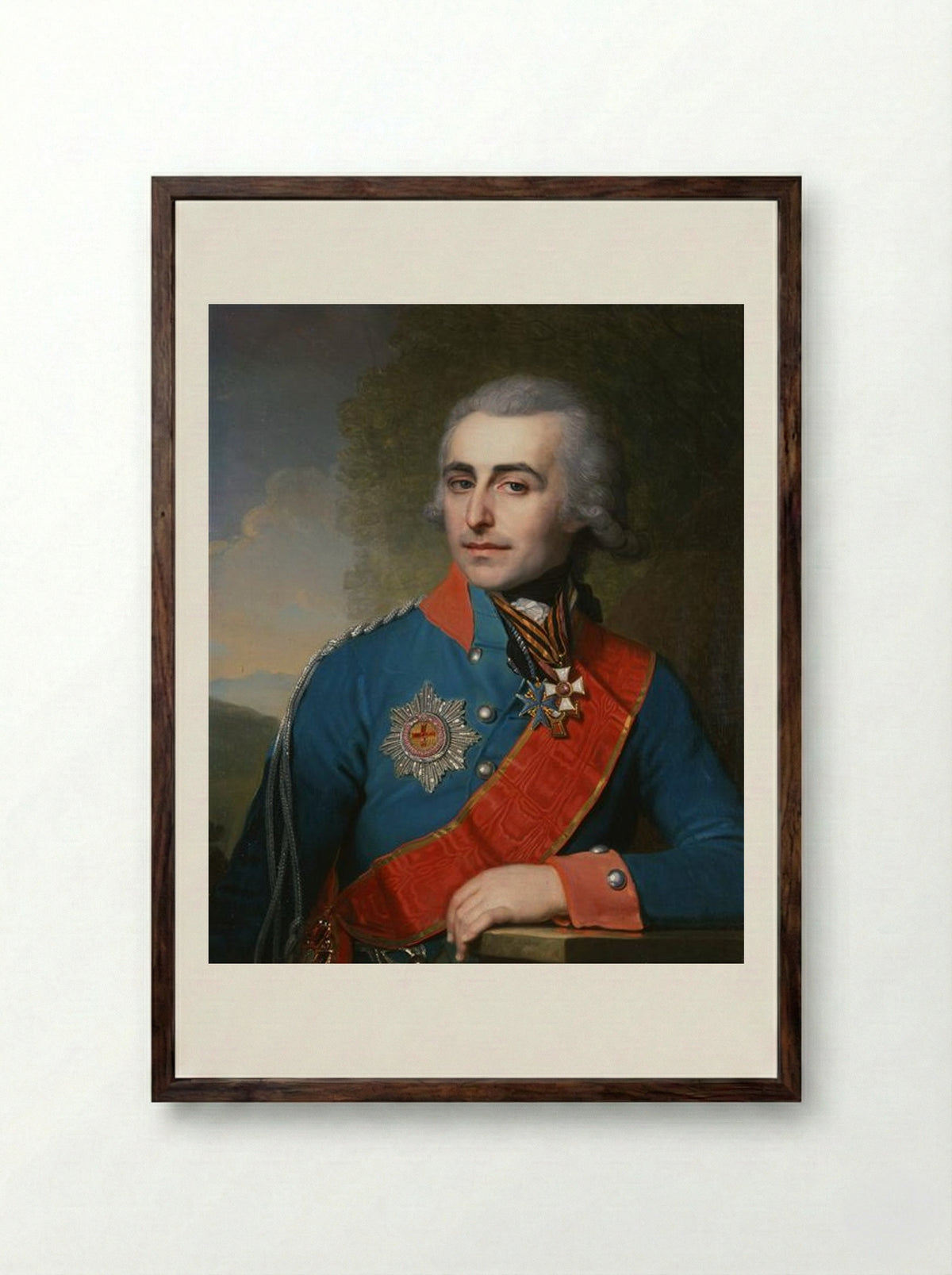 Portrait of General Adjutant Count Pyotr Tolstoy - Vladimir Borovikovsky - Framed Print Dark Wood