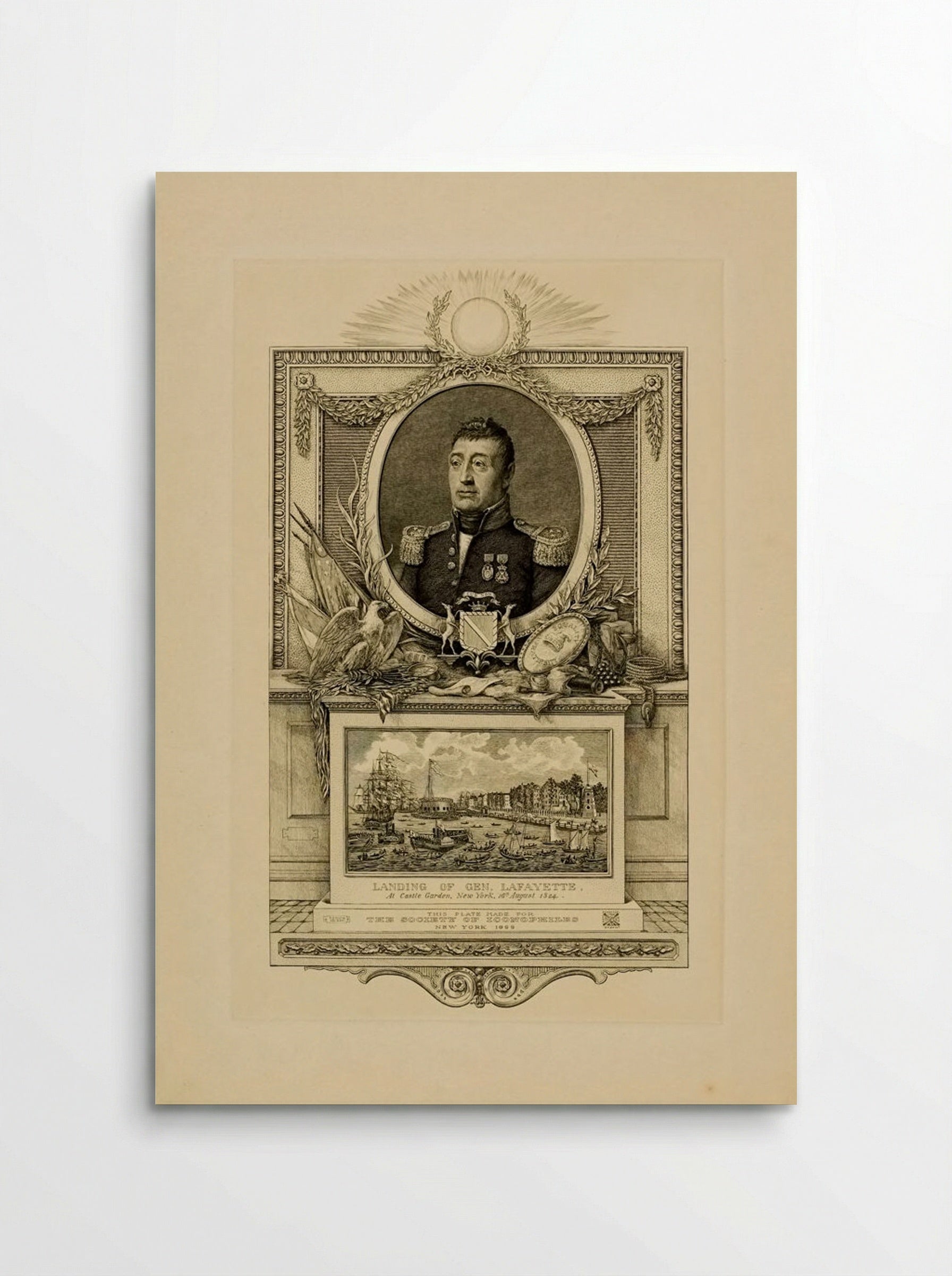 Portrait of General Lafayette and a View of His Landing in New York in 1824 - Francis Scott King - Poster