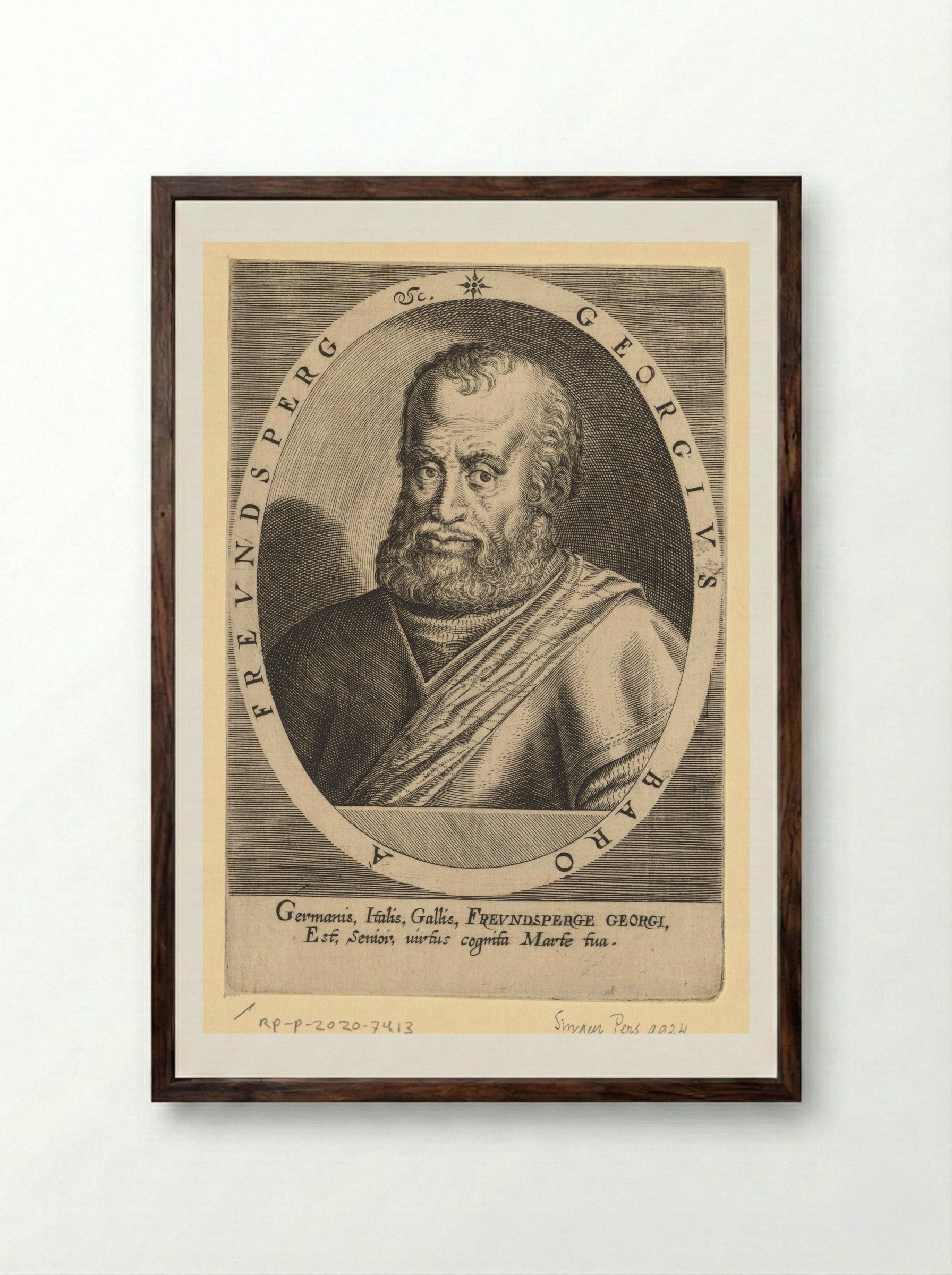 Portrait of Georg von Frundsberg - Dominicus Custos - Framed Print Dark Wood