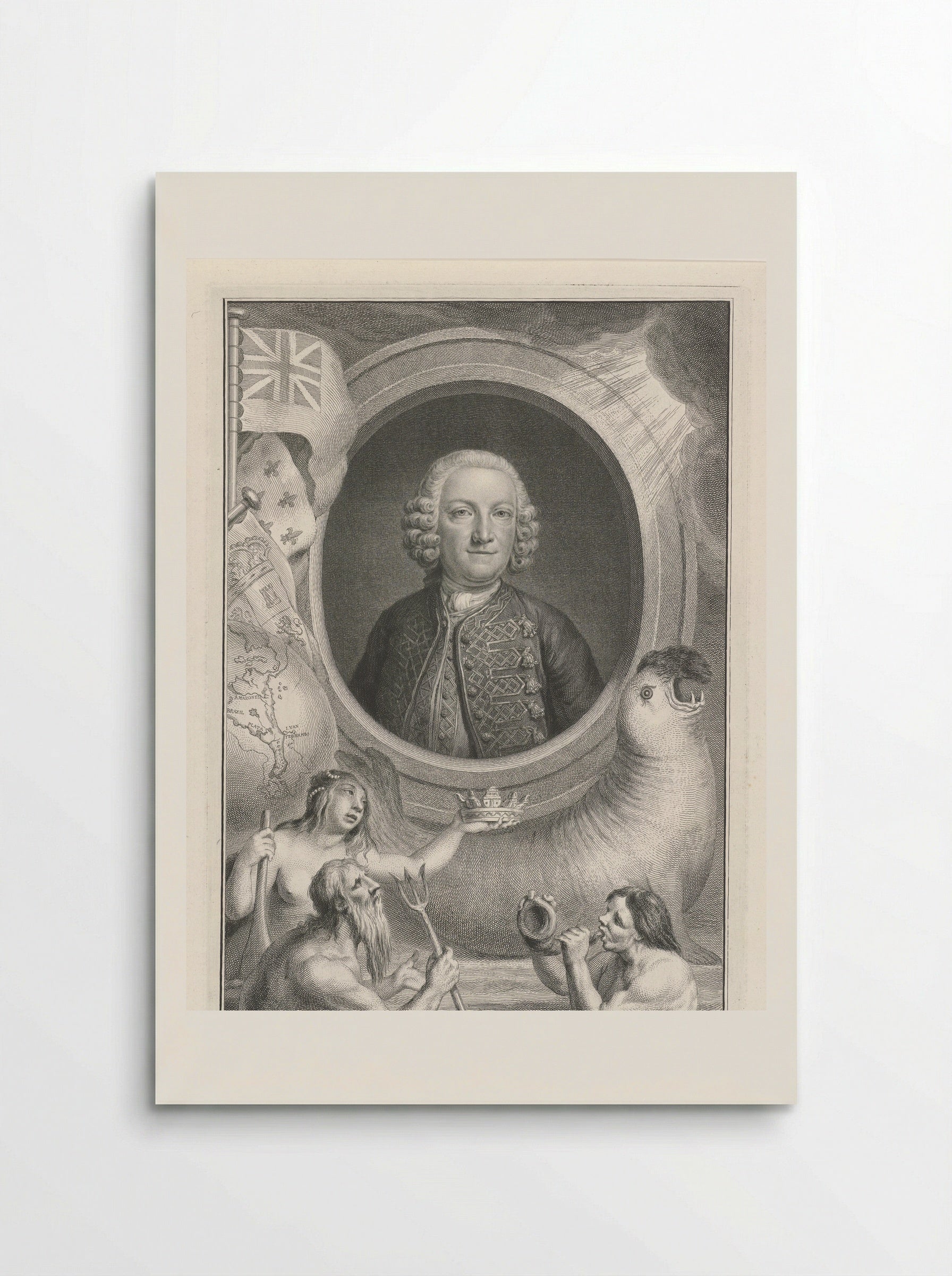 Portrait of George Anson with Allegorical Figures - Jacob Houbraken - Poster