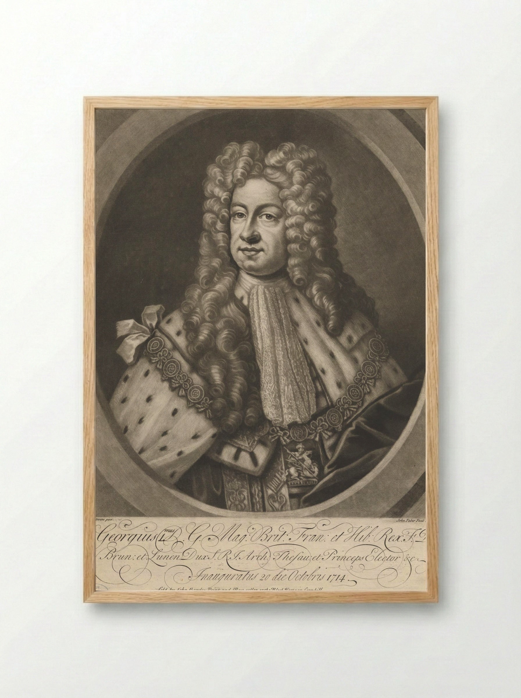 Portrait of George I - John Faber (I) - Framed Print Wood