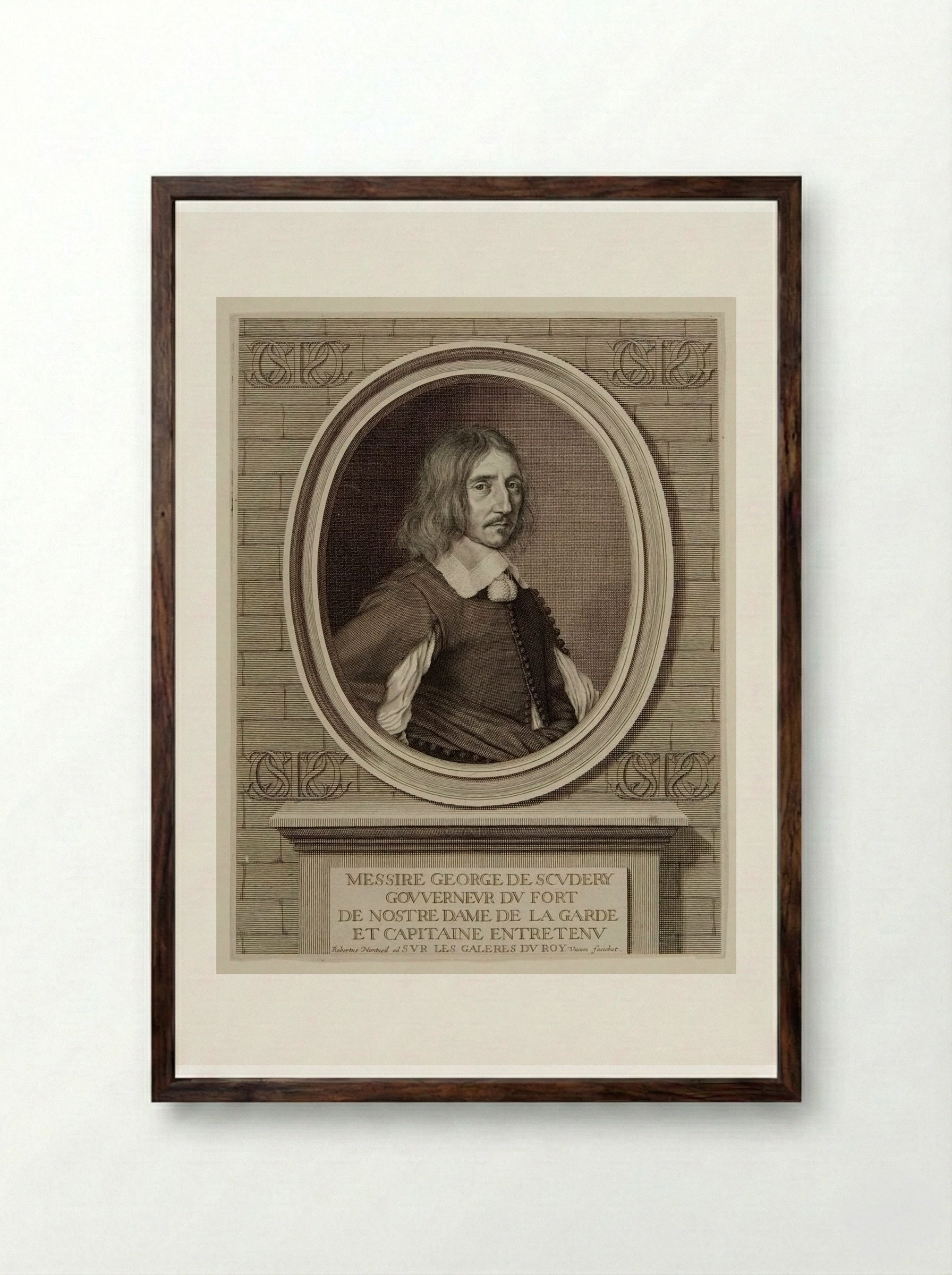 Portrait of Georges de Scudéry - Robert Nanteuil - Framed Print Dark Wood