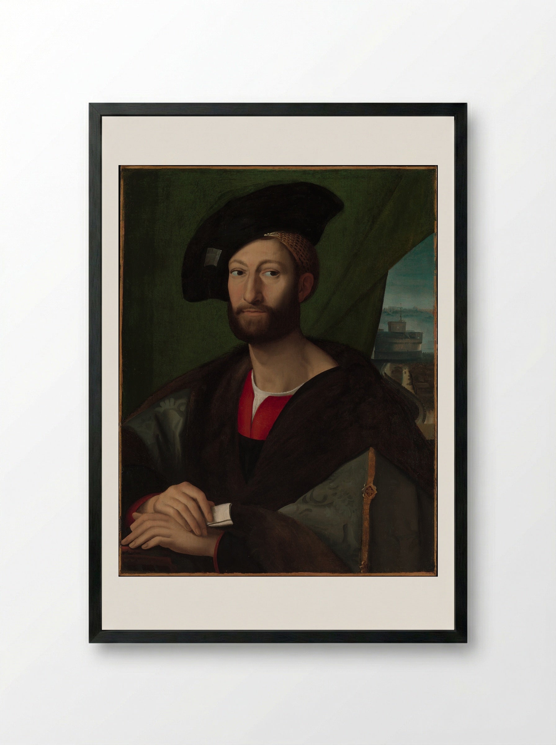 Portrait of Giuliano de' Medici - Raphael - Framed Print Black