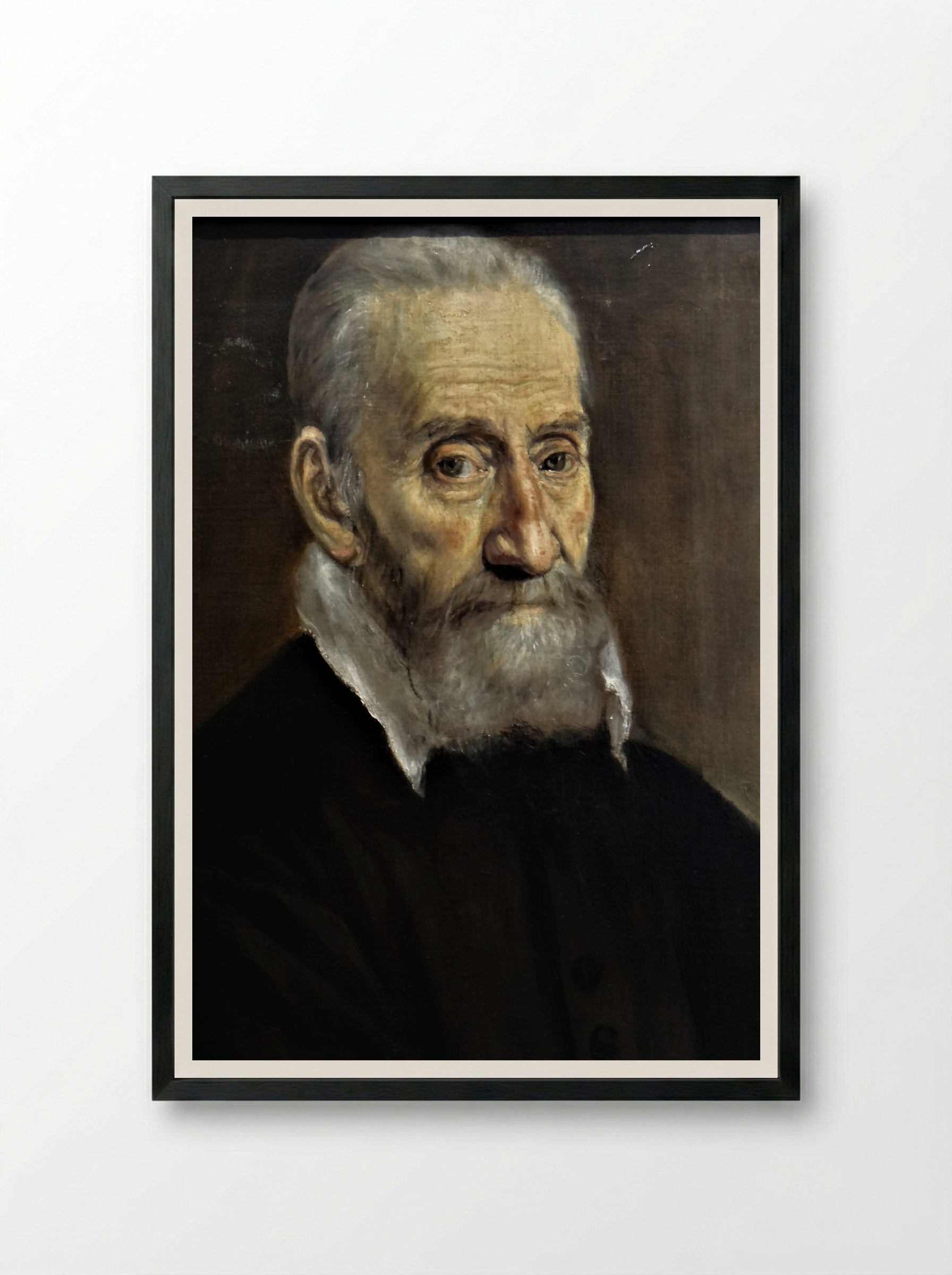 Portrait of Giulio Clovio - El Greco - Framed Print Black